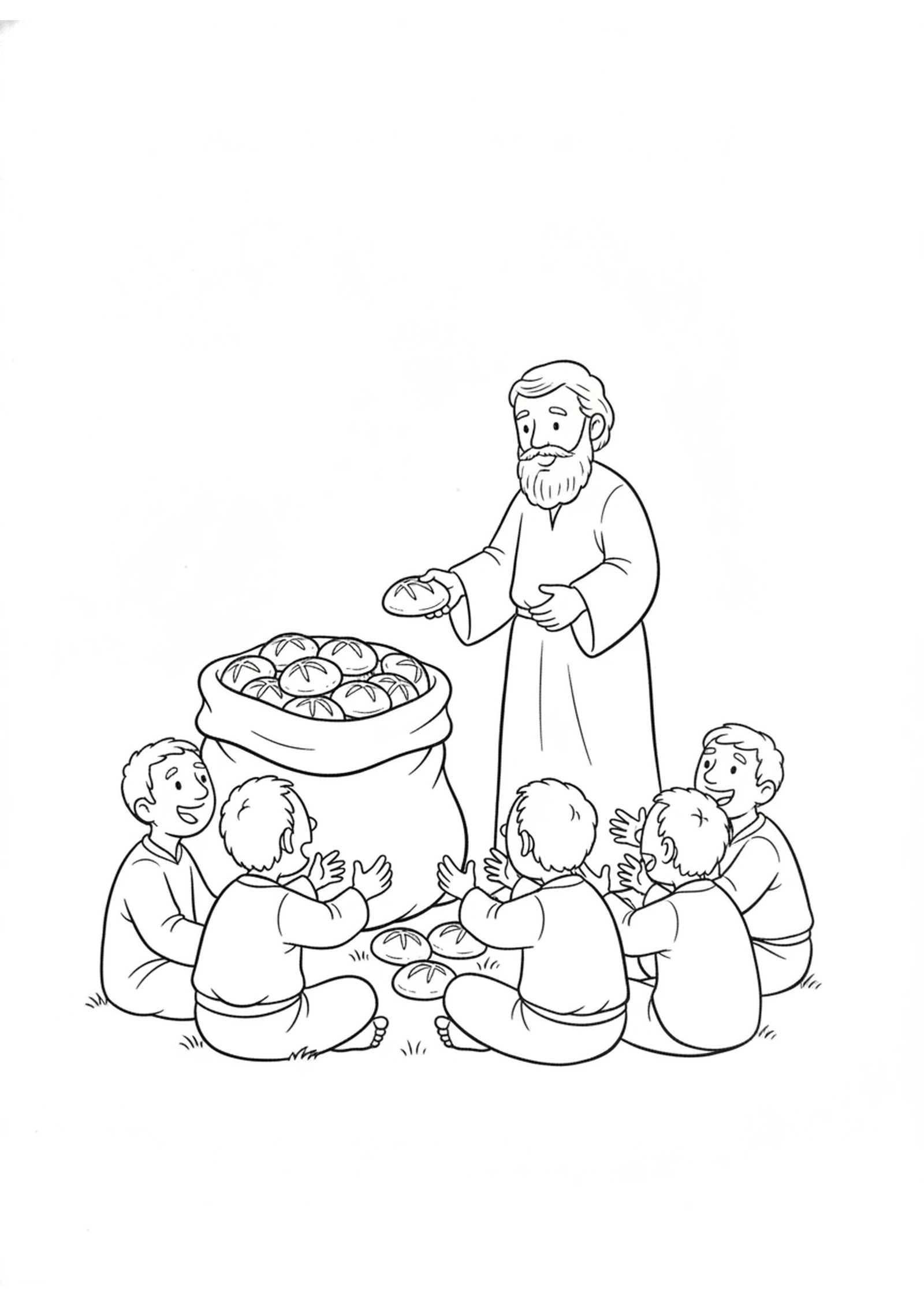 Twenty Loaves for a Hundred Men — printable Bible coloring page from Elisha Feeds a Hundred Men
