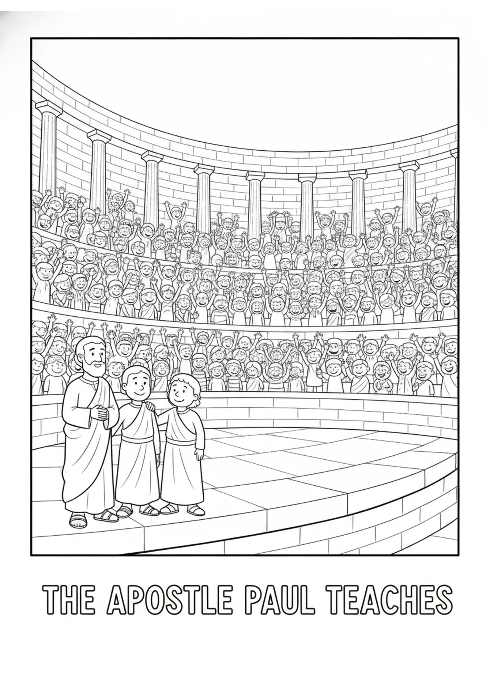 The Crowded Theater — printable Bible coloring page from The Riot in Ephesus