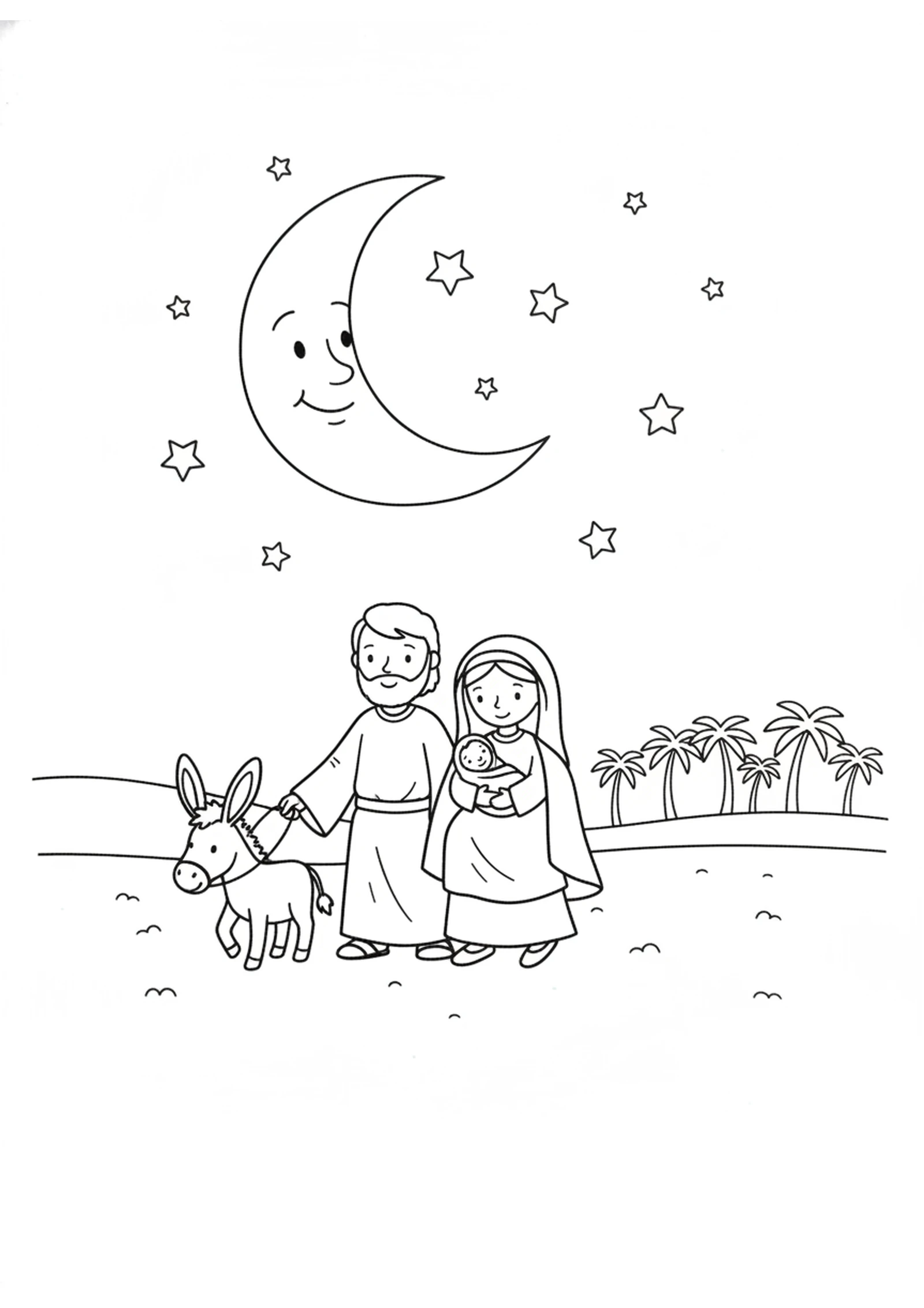 Journey by Night — printable Bible coloring page from The Escape to Egypt