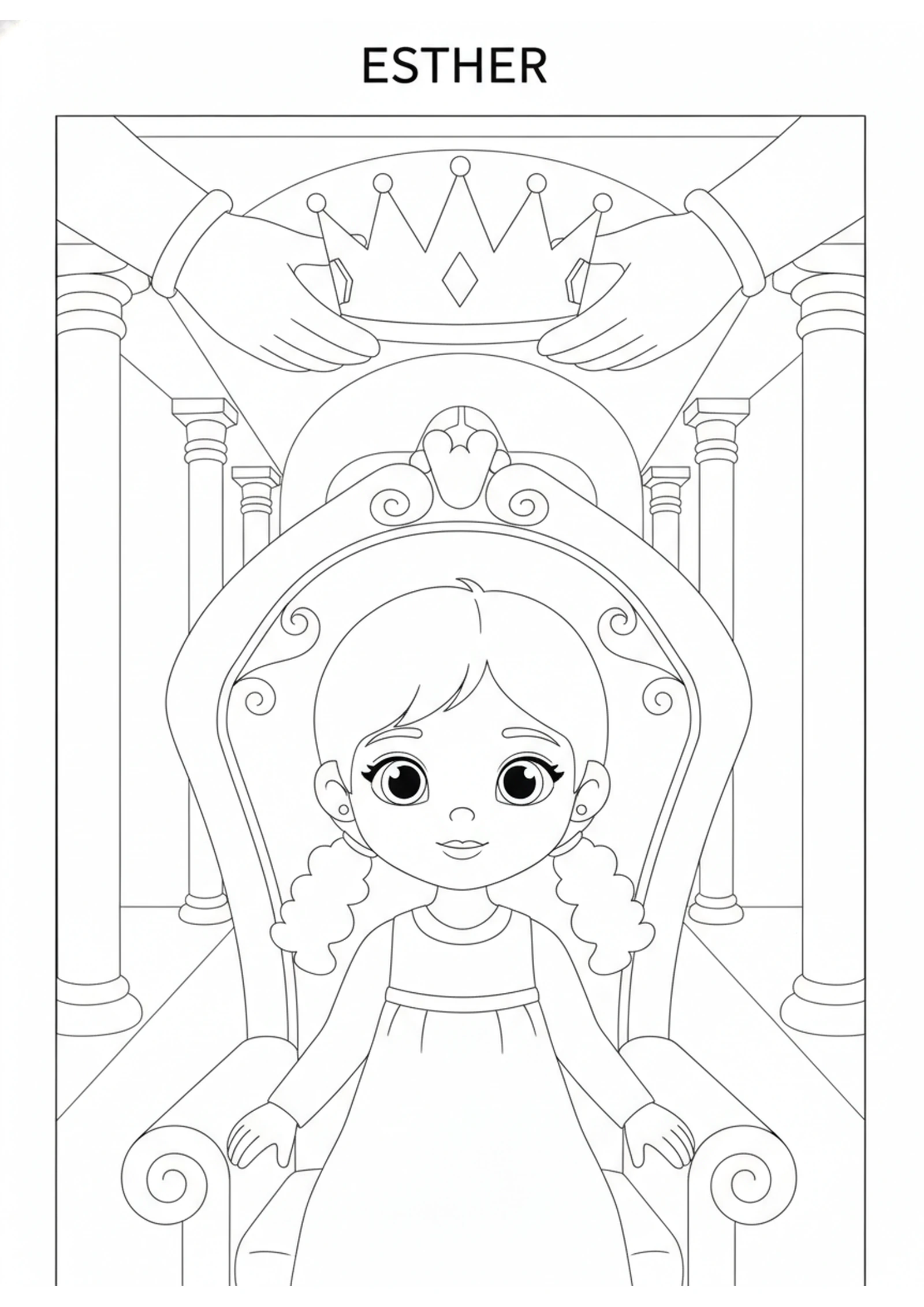 Esther Becomes Queen — printable Bible coloring page from Esther Becomes Queen