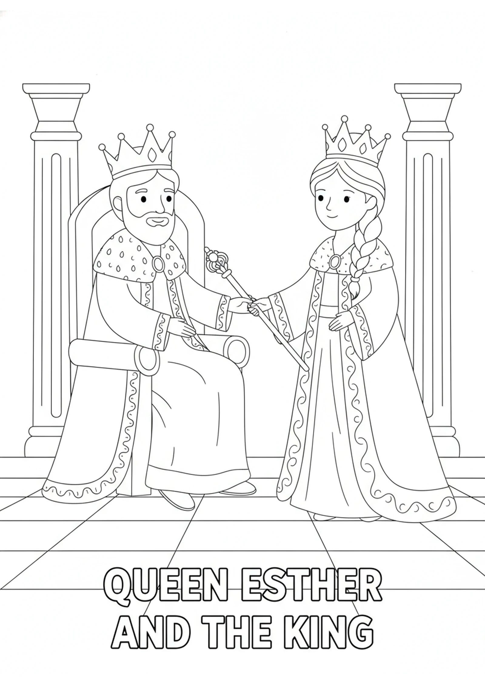 Esther Before the King — printable Bible coloring page from For Such a Time as This — Esther Saves Her People