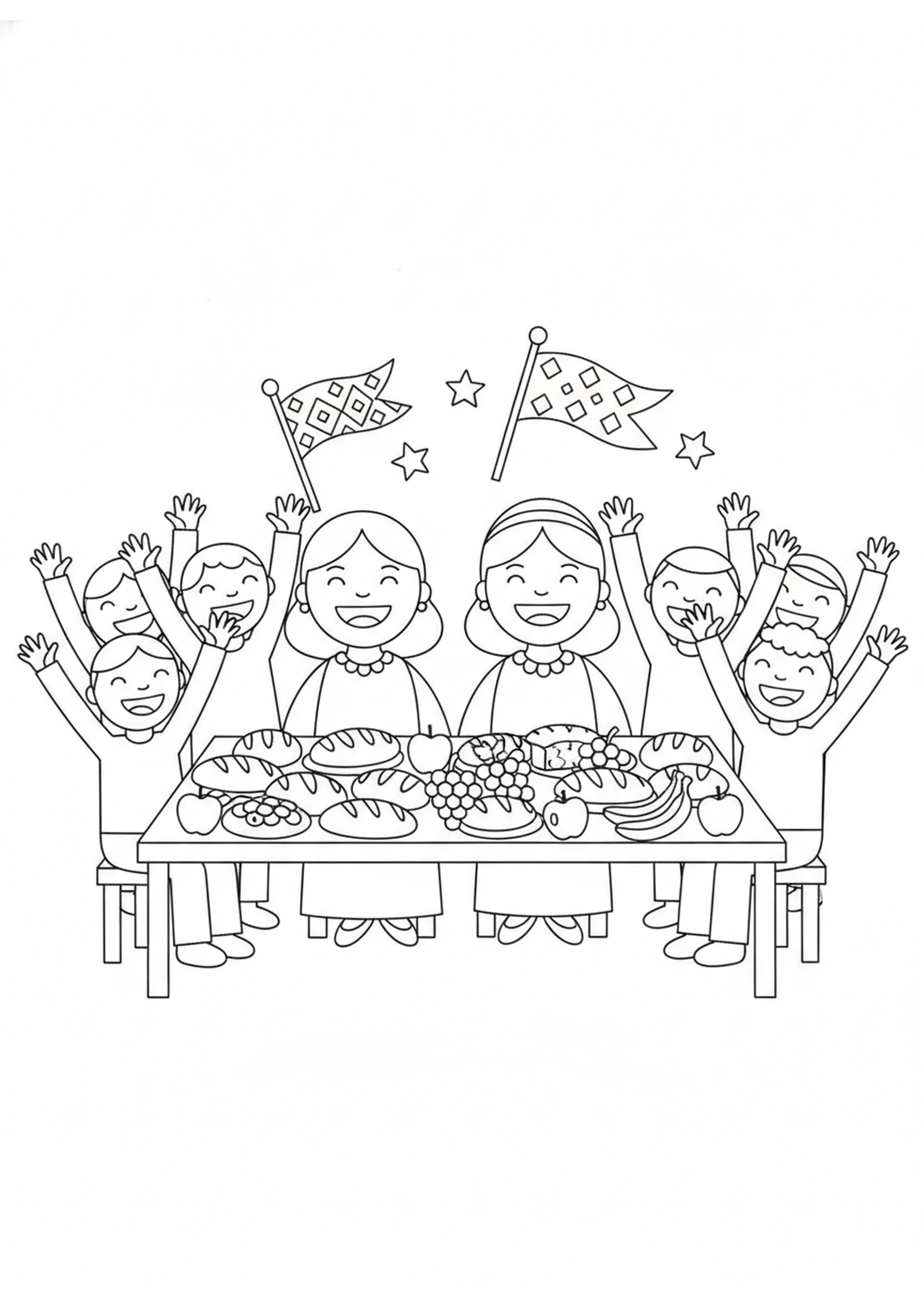 The Happy Feast of Purim — printable Bible coloring page from For Such a Time as This — Esther Saves Her People