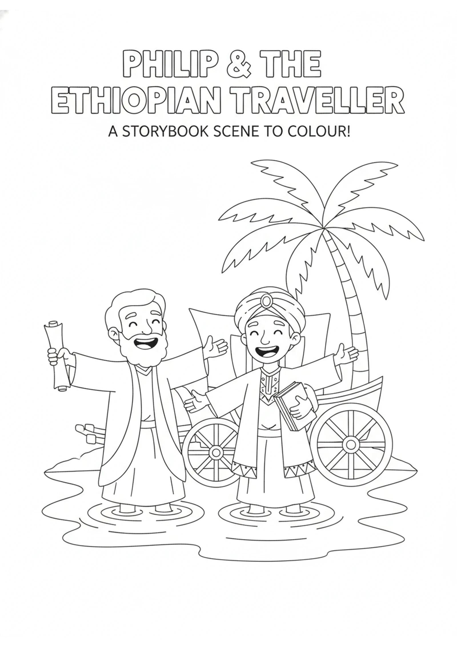 The Joyful Baptism — printable Bible coloring page from Philip and the Ethiopian