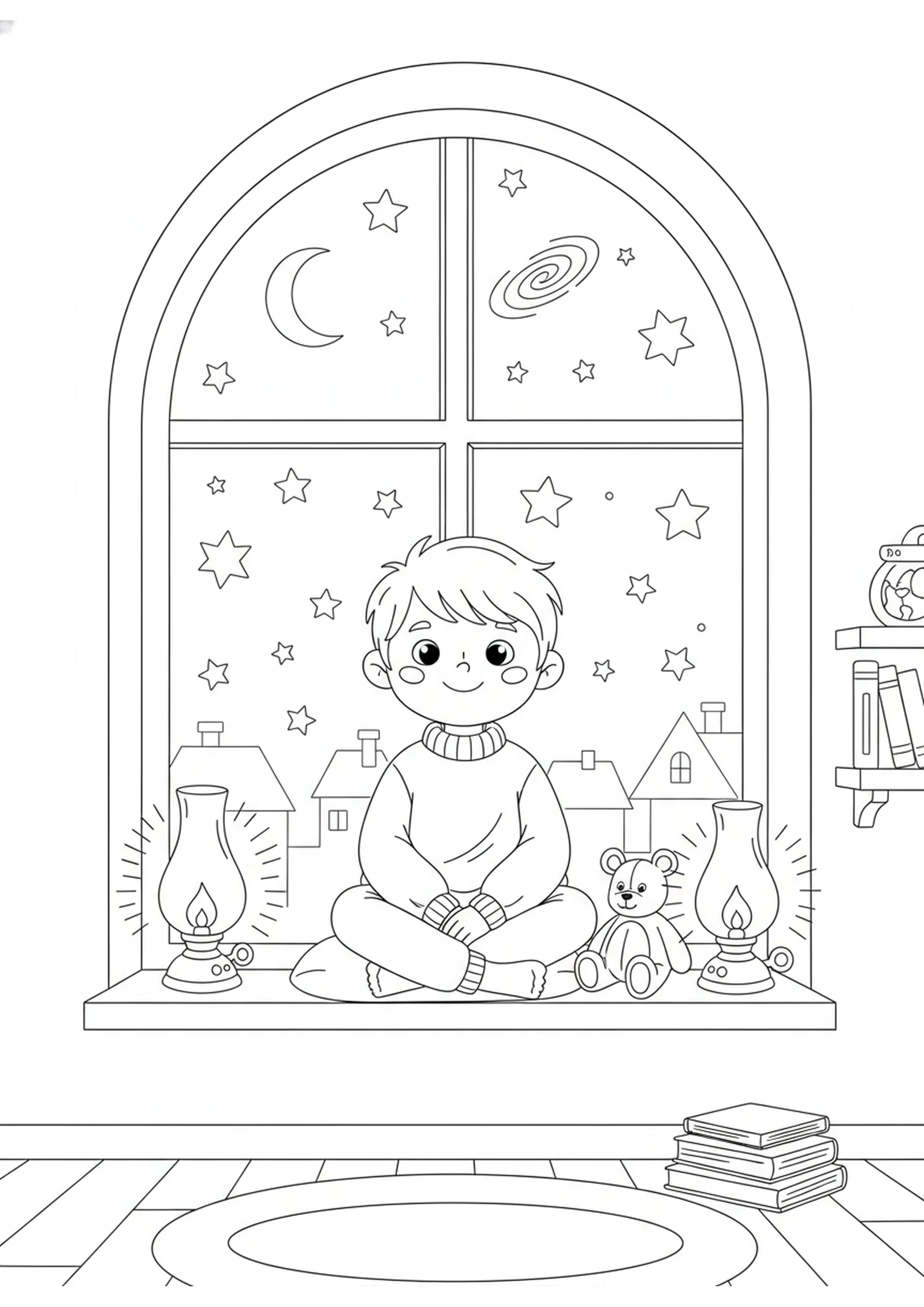 Eutychus by the Window — printable Bible coloring page from Eutychus Falls Asleep in the Window