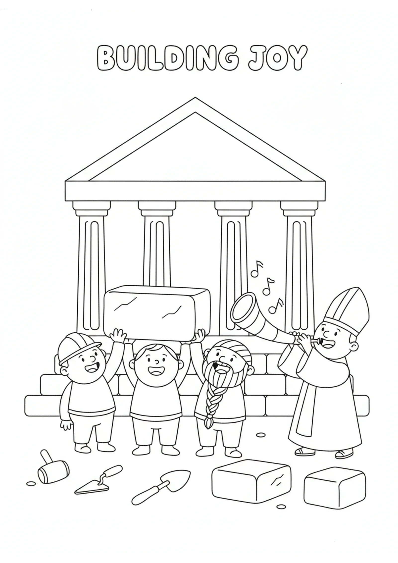 Building the Temple — printable Bible coloring page from The Exiles Come Home — Rebuilding the Temple