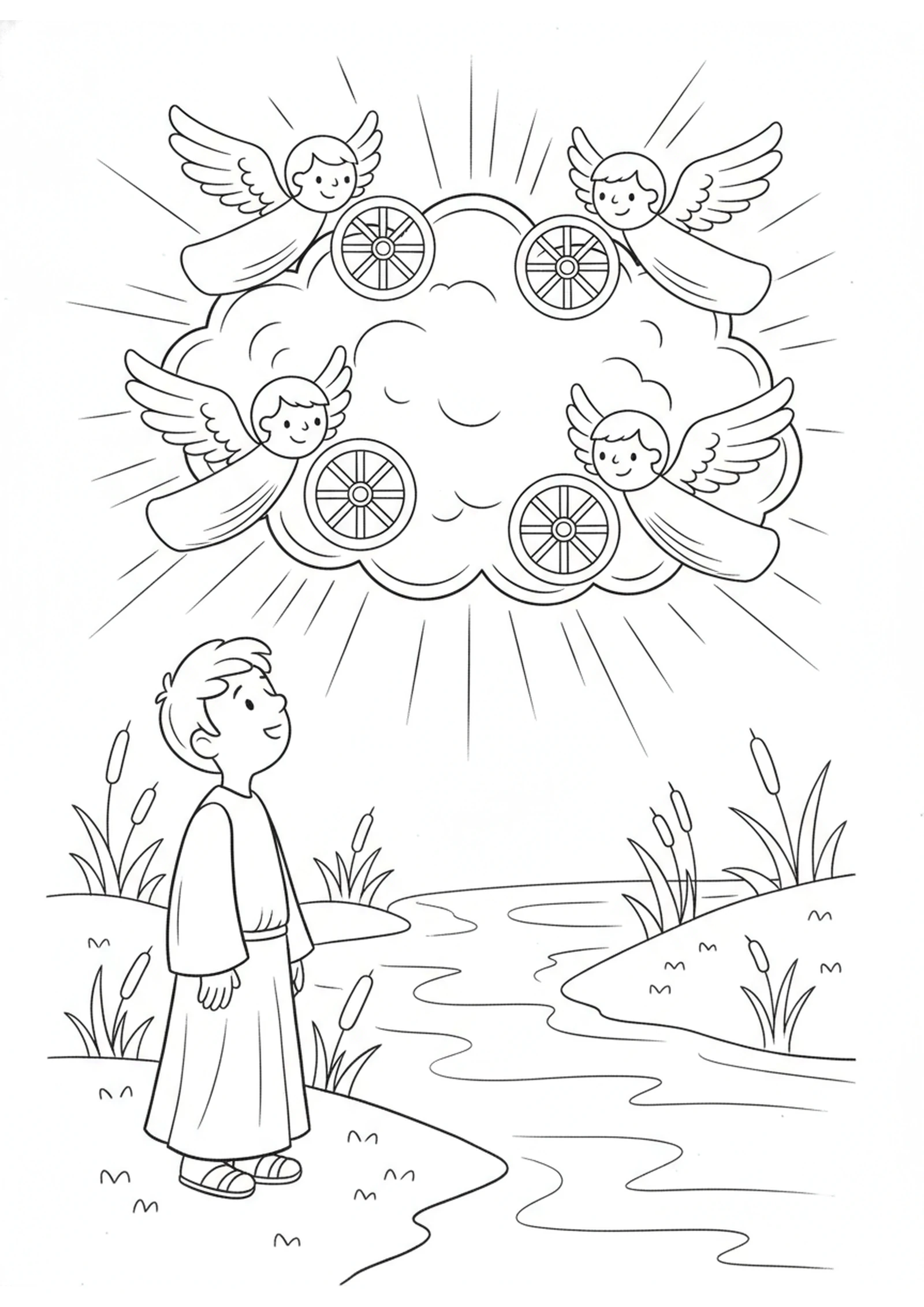 Ezekiel by the River — printable Bible coloring page from Ezekiel Sees God’s Glory