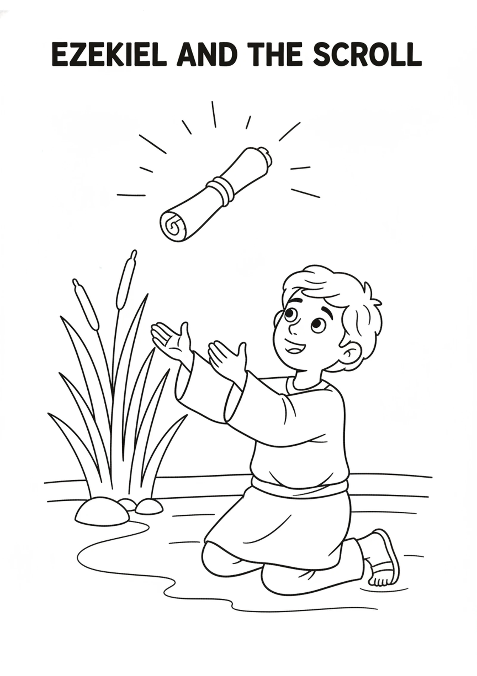 The Shining Scroll — printable Bible coloring page from Ezekiel Eats the Scroll