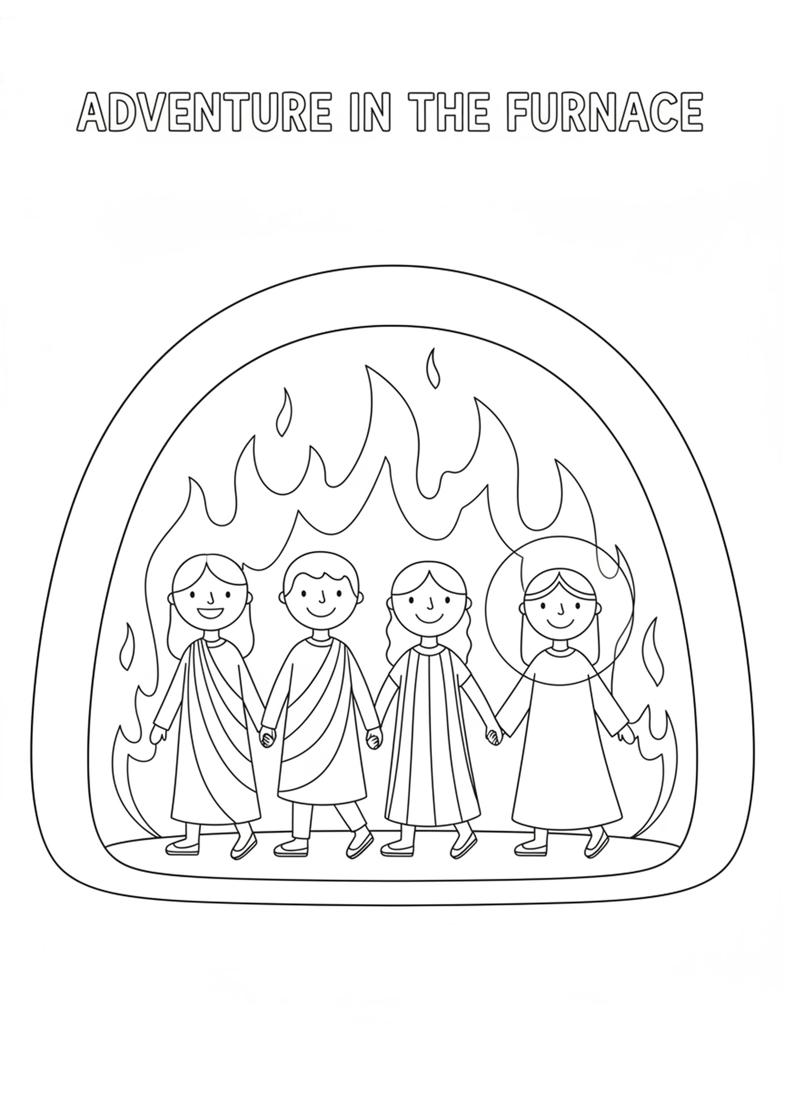 The Fourth Man in the Fire — printable Bible coloring page from The Fiery Furnace — The Fourth Man