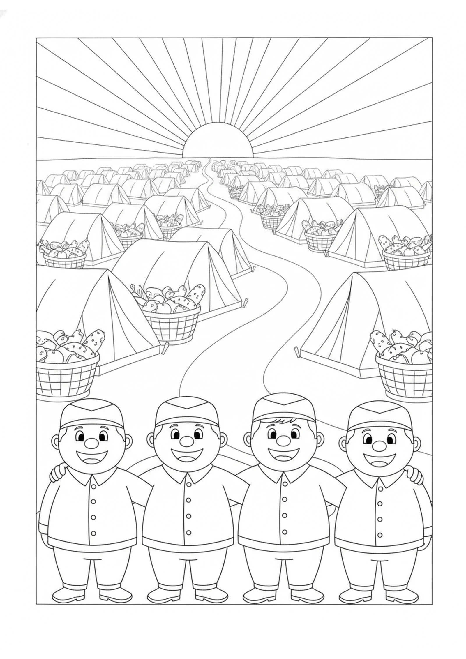 The Four Men at the Empty Camp — printable Bible coloring page from The Four Lepers and the Empty Camp