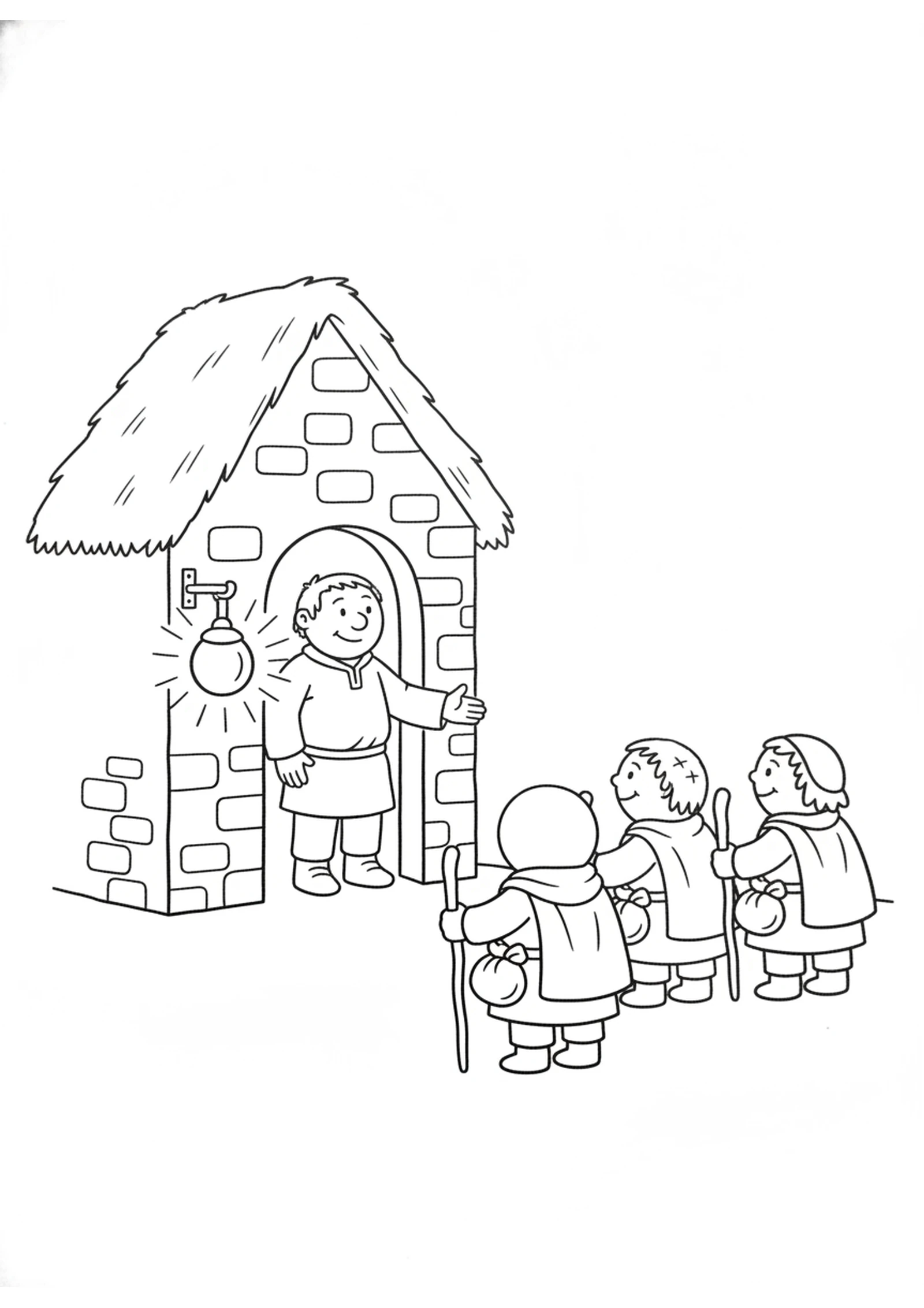 Gaius Welcomes the Travelers — printable Bible coloring page from Gaius, the Man Who Opened His Home