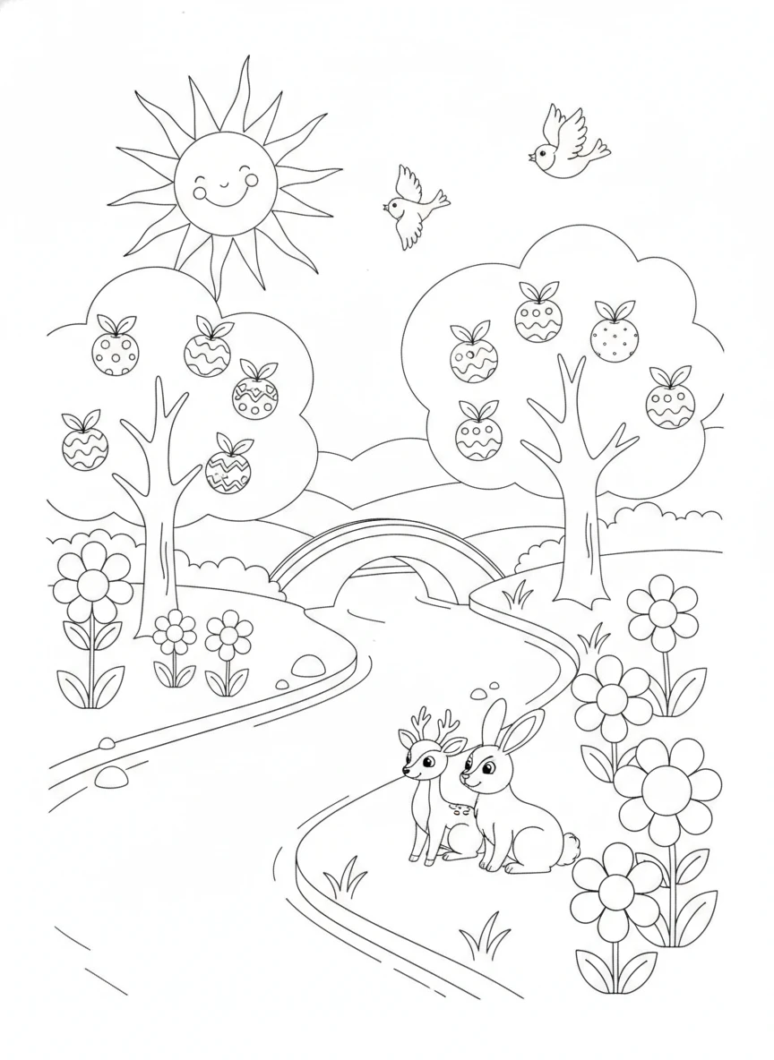 The Beautiful Garden — printable Bible coloring page from The Garden of Eden