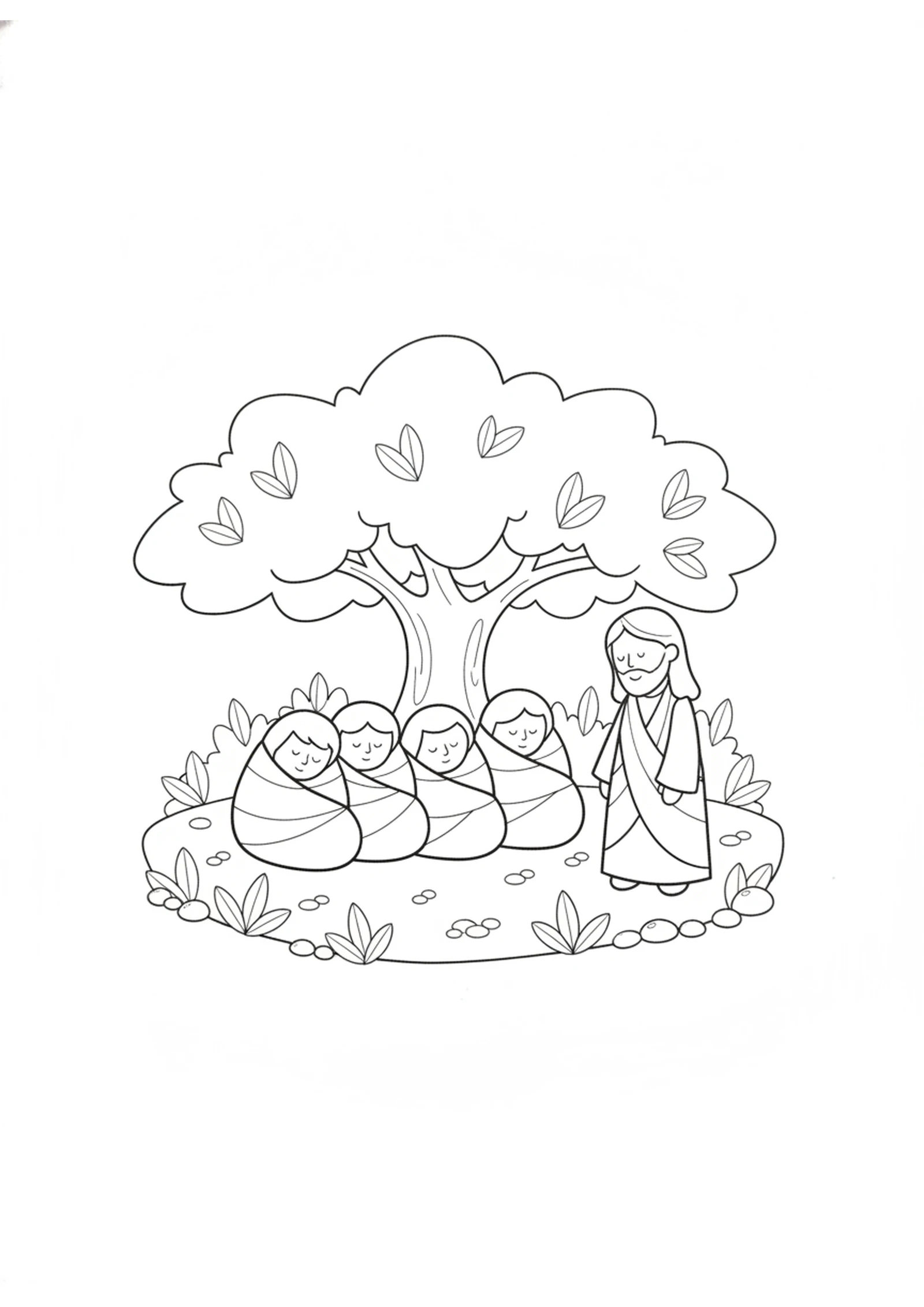 The Three Sleepy Friends — printable Bible coloring page from Gethsemane — Jesus Is Arrested