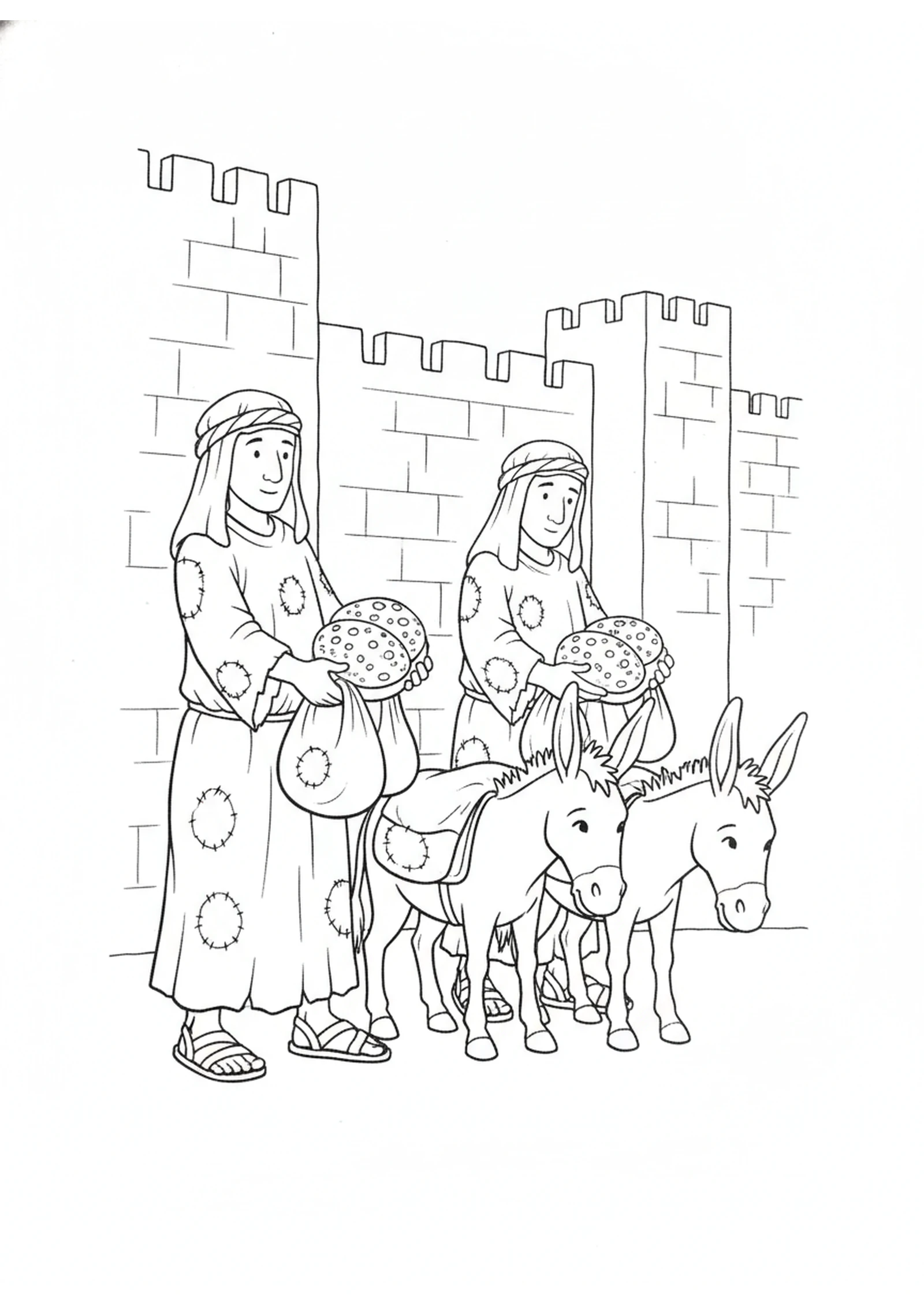 The Tricky Travelers — printable Bible coloring page from The Gibeonite Trick