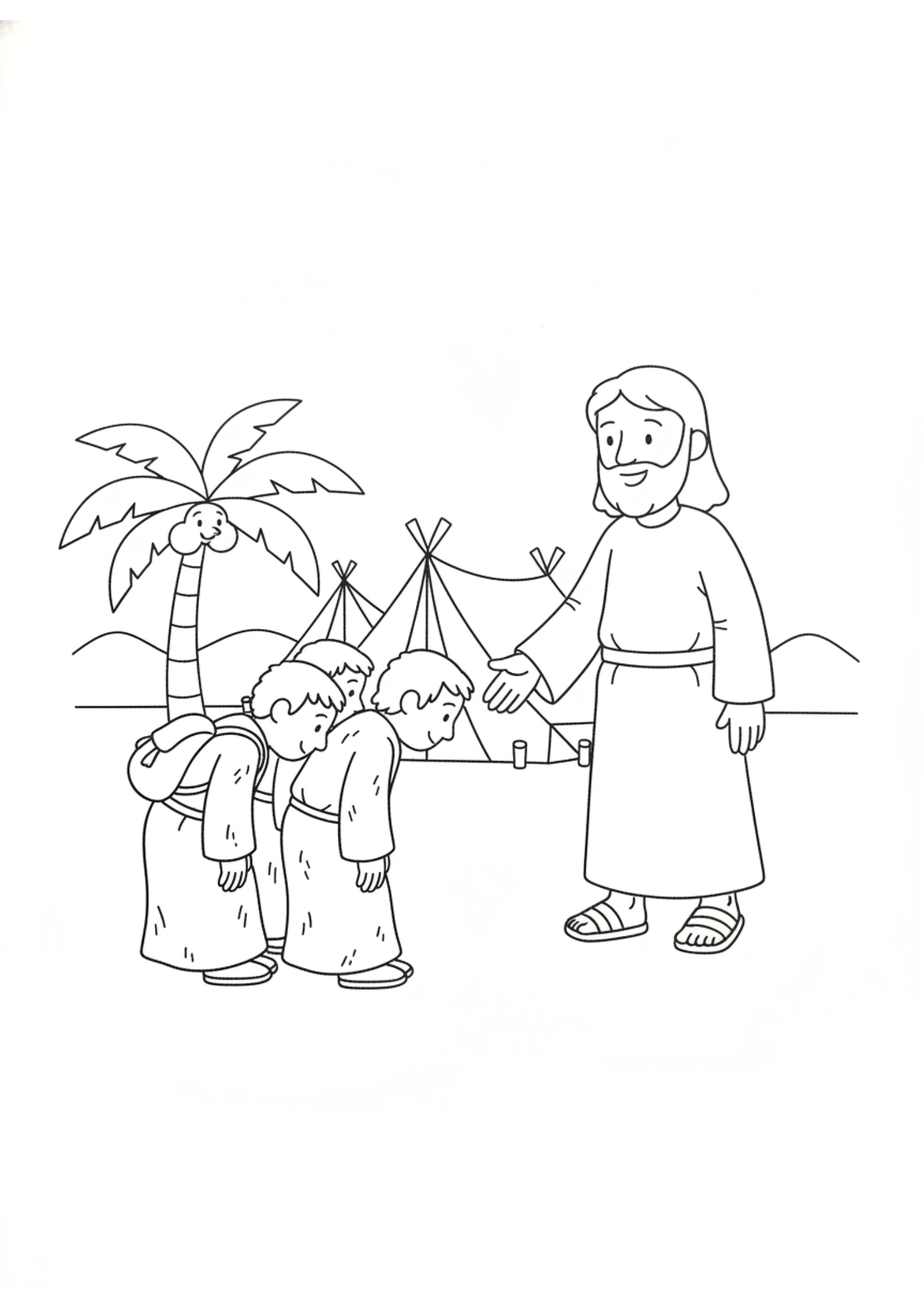 A Promise at the Camp — printable Bible coloring page from The Gibeonite Trick