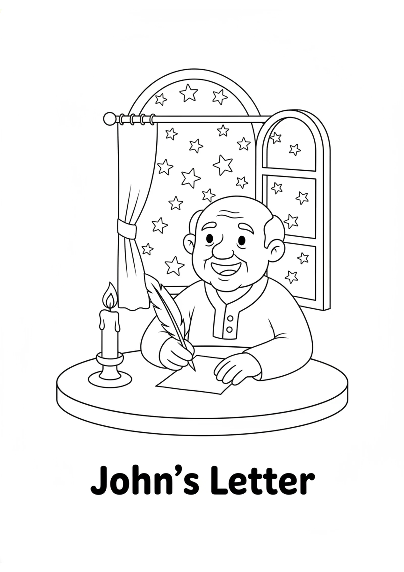 John Writes His Letter — printable Bible coloring page from God Is Love