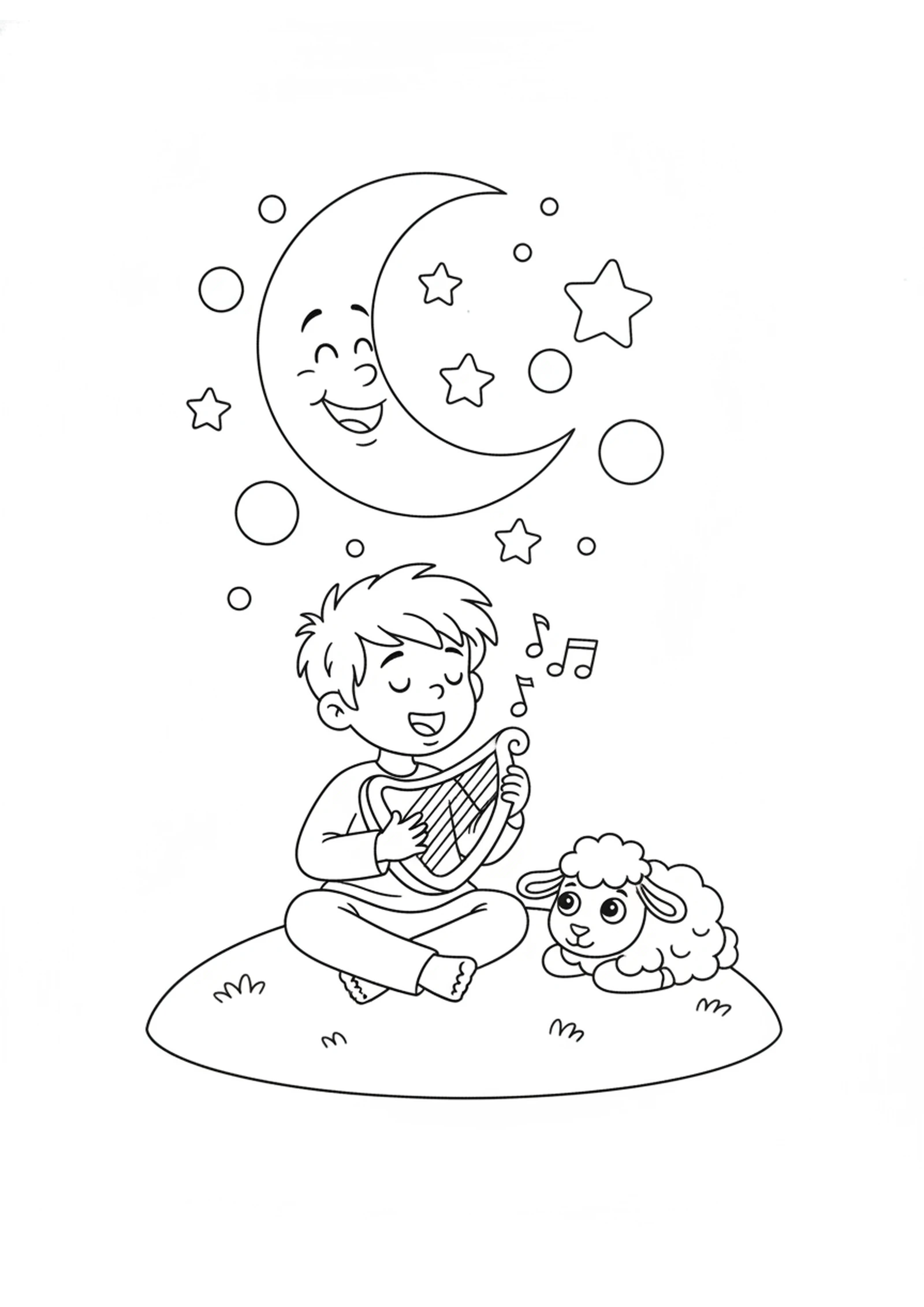 David Sings to God Under the Stars — printable Bible coloring page from God Knows Me Completely