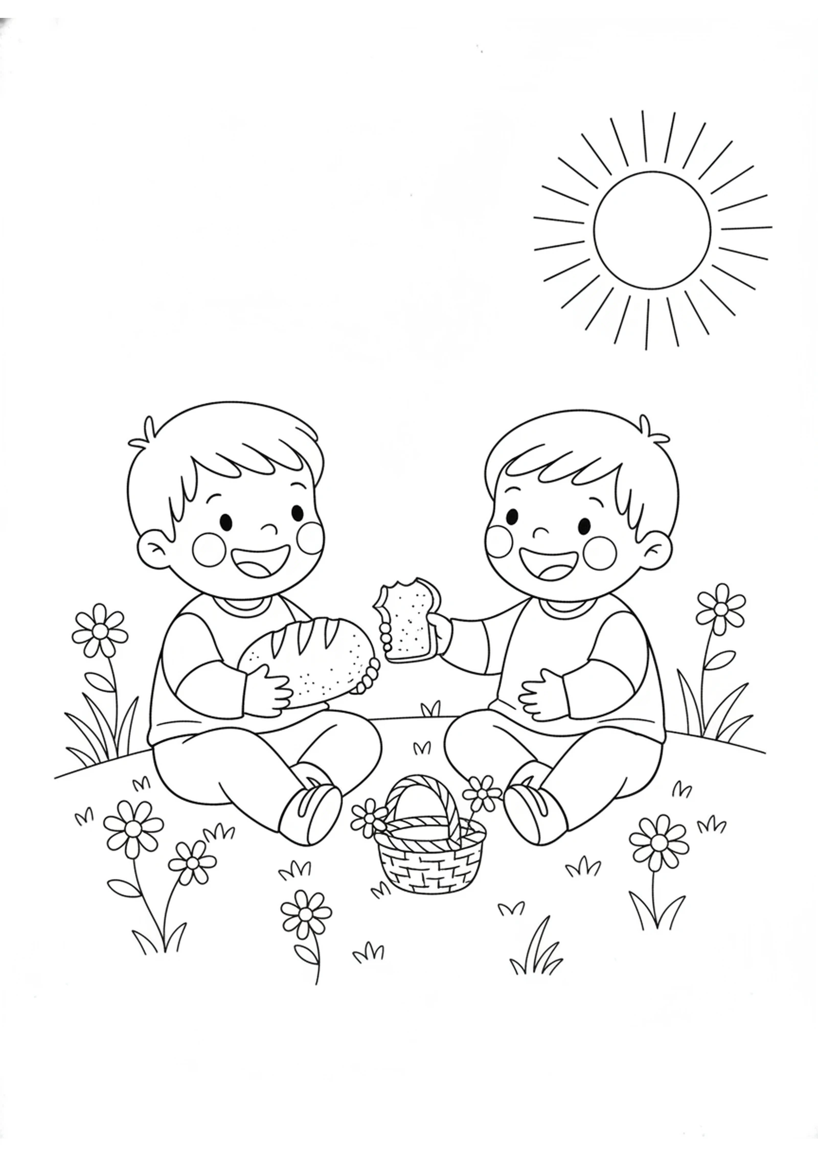 Sharing Bread With a Friend — printable Bible coloring page from The Golden Rule
