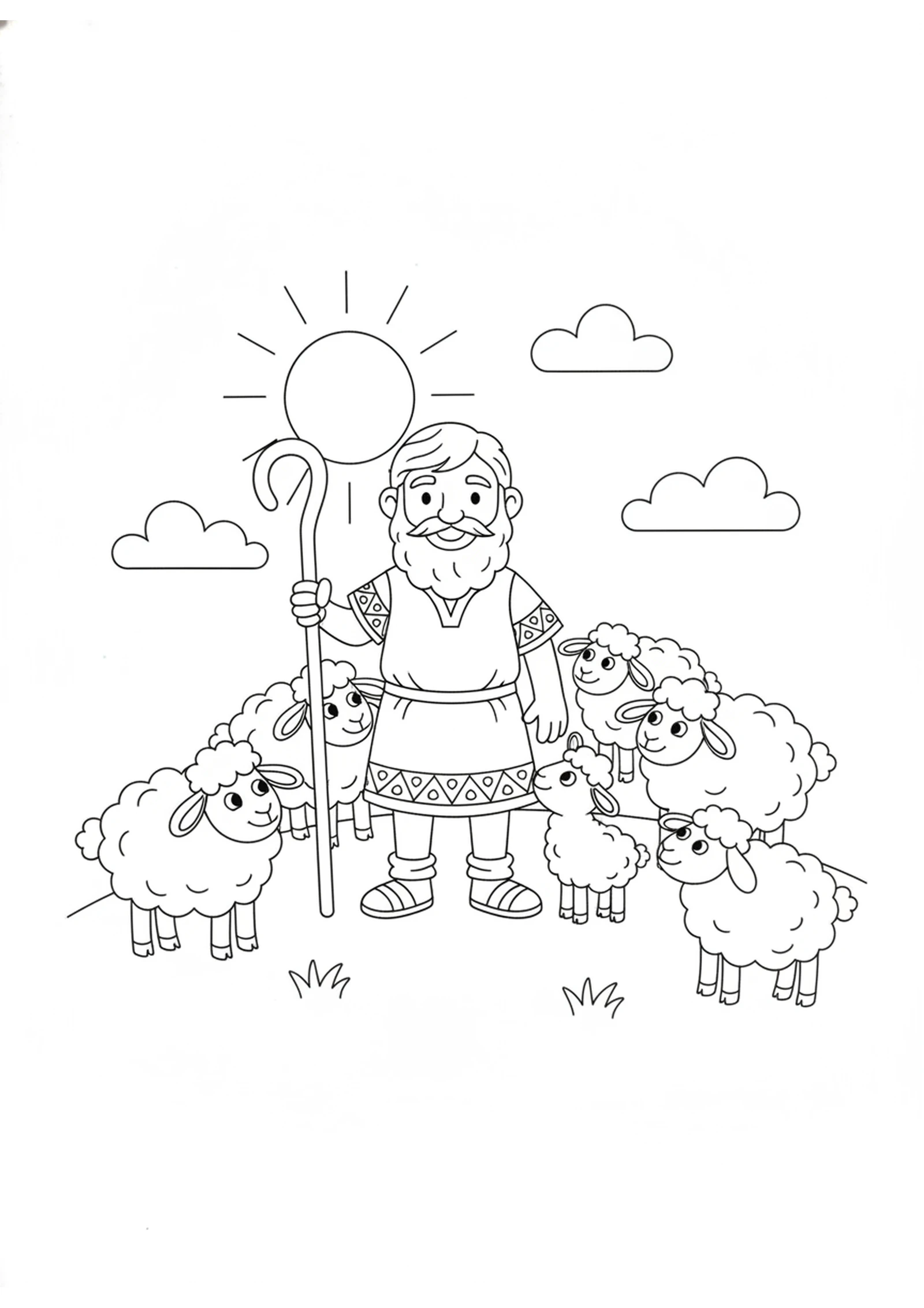 The Shepherd and His Sheep — printable Bible coloring page from The Good Shepherd
