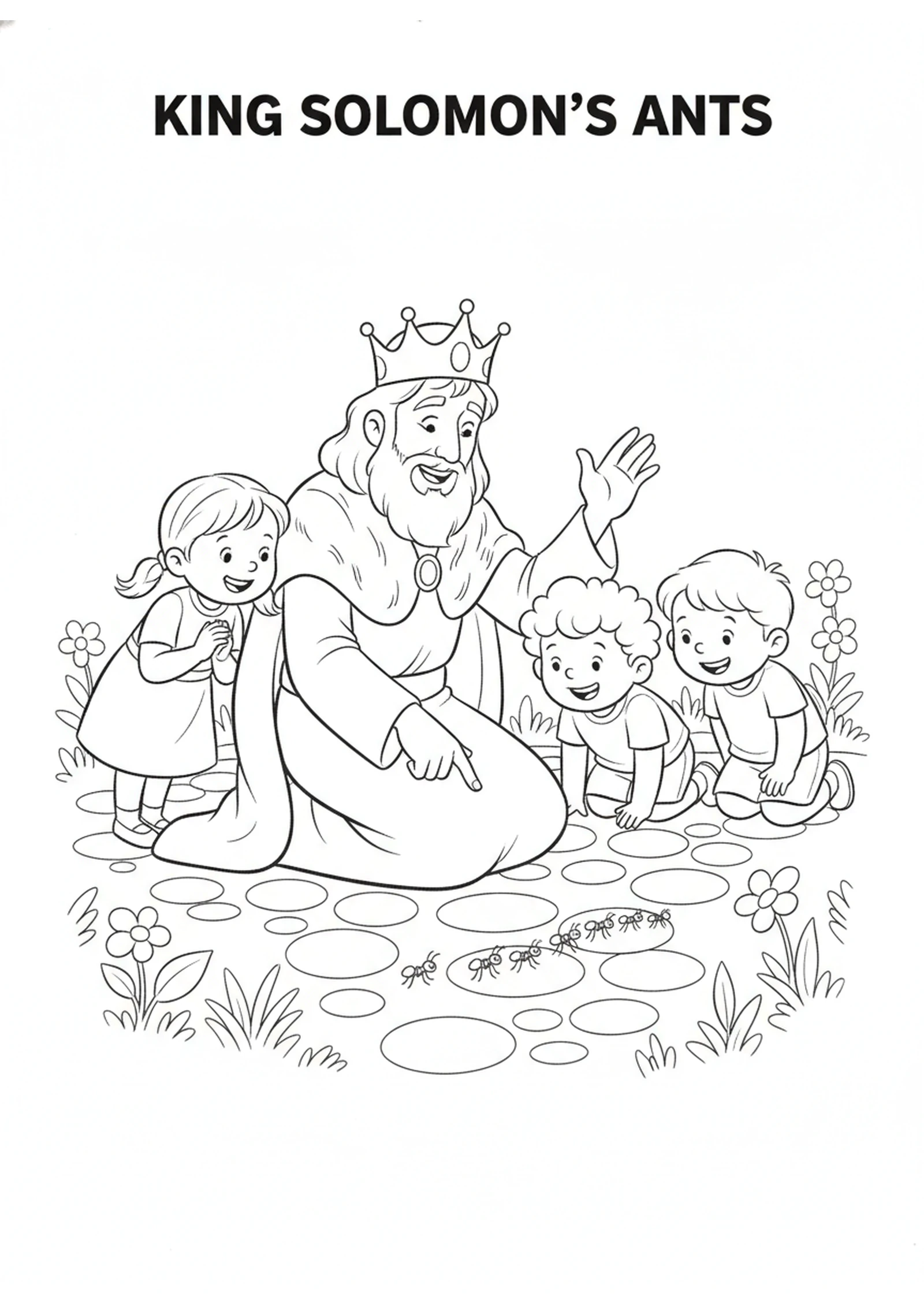 Wise King Solomon and the Ants — printable Bible coloring page from Go to the Ant — Wisdom from Small Creatures