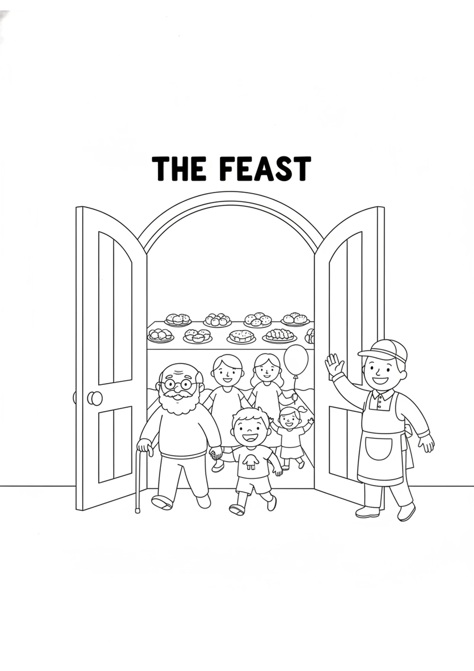 Everyone Is Welcome — printable Bible coloring page from The Great Banquet