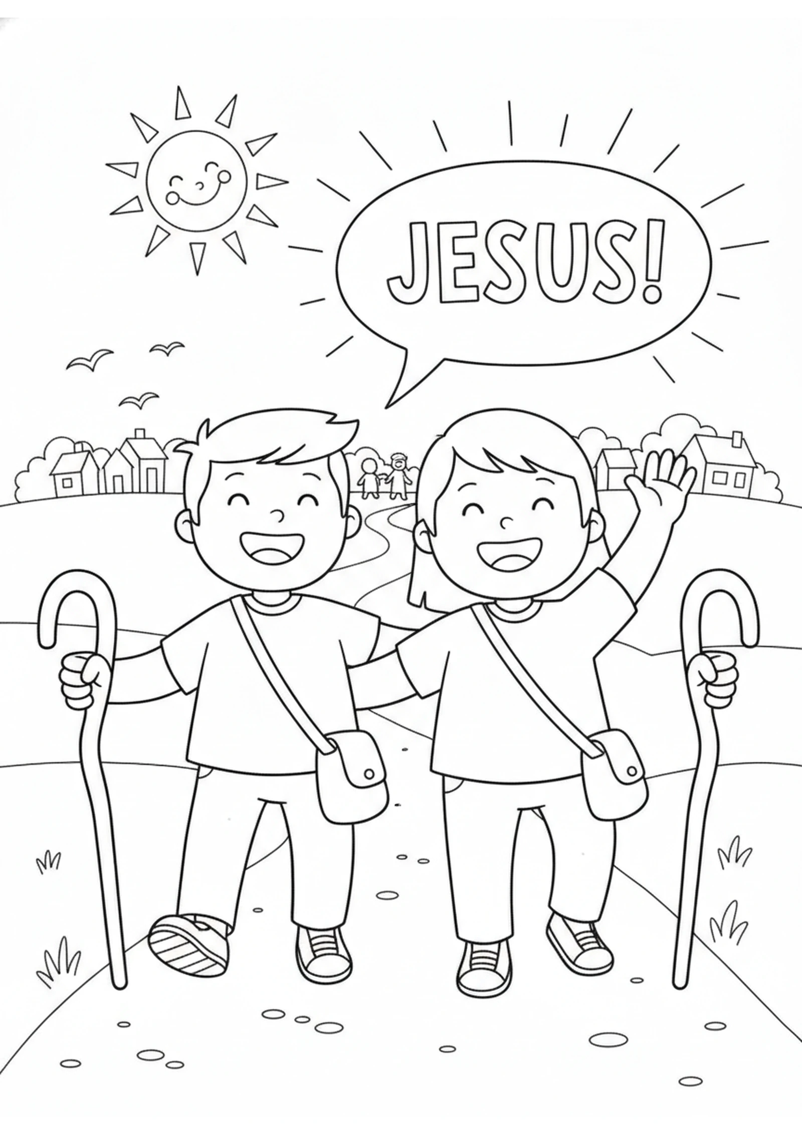 Sharing the Good News — printable Bible coloring page from The Great Commission
