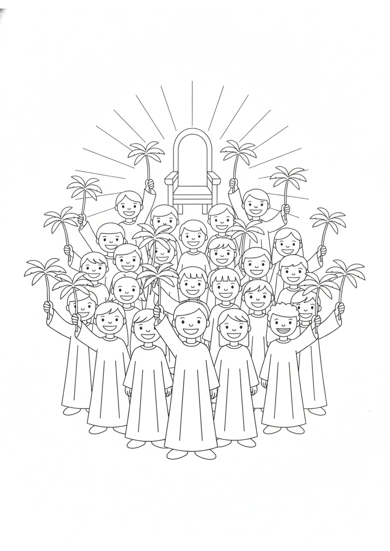 The Crowd Waving Palm Branches — printable Bible coloring page from The Crowd No One Could Count