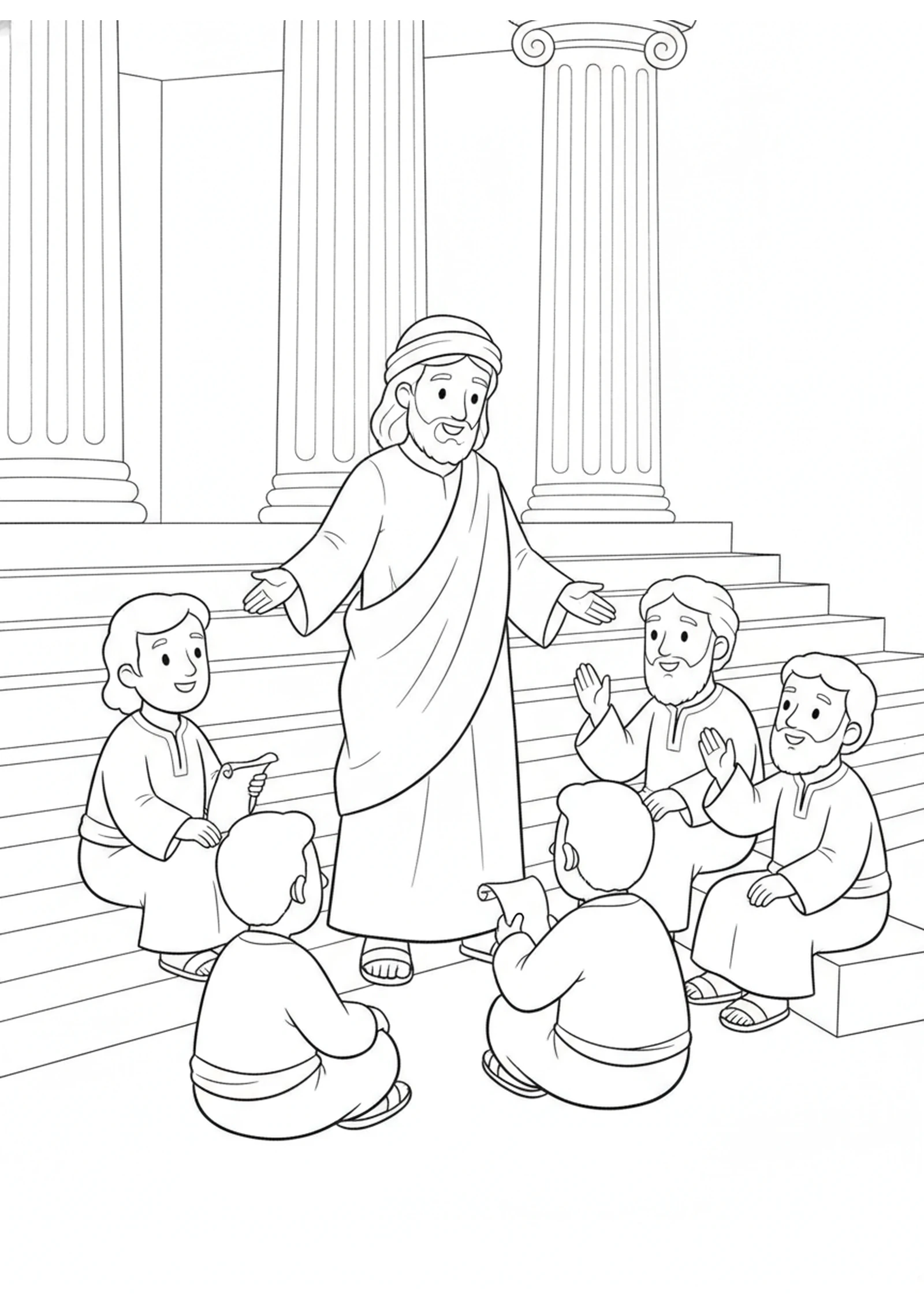 Jesus Teaching in the Temple — printable Bible coloring page from The Greatest Commandment