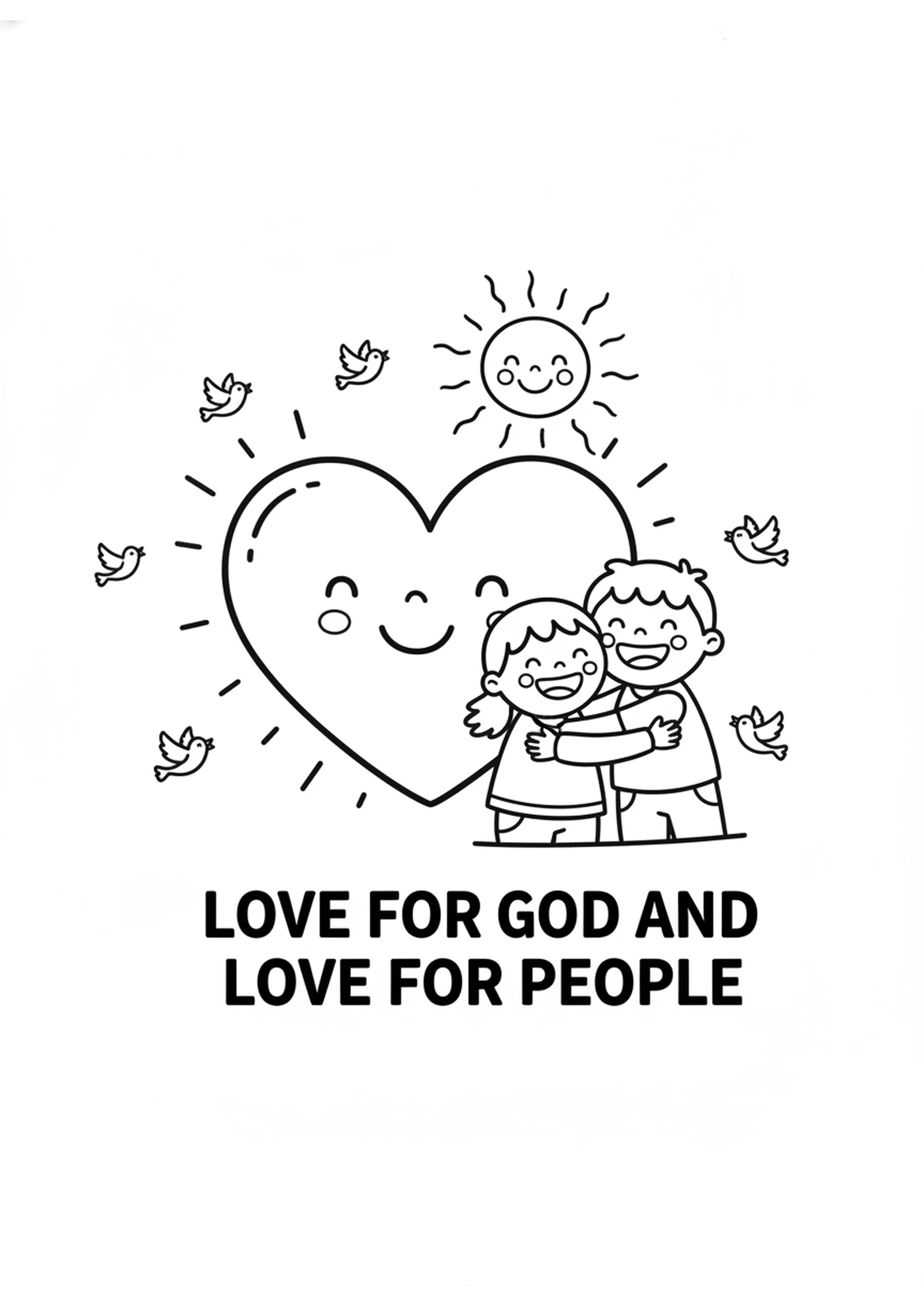Love God and Love Others — printable Bible coloring page from The Greatest Commandment