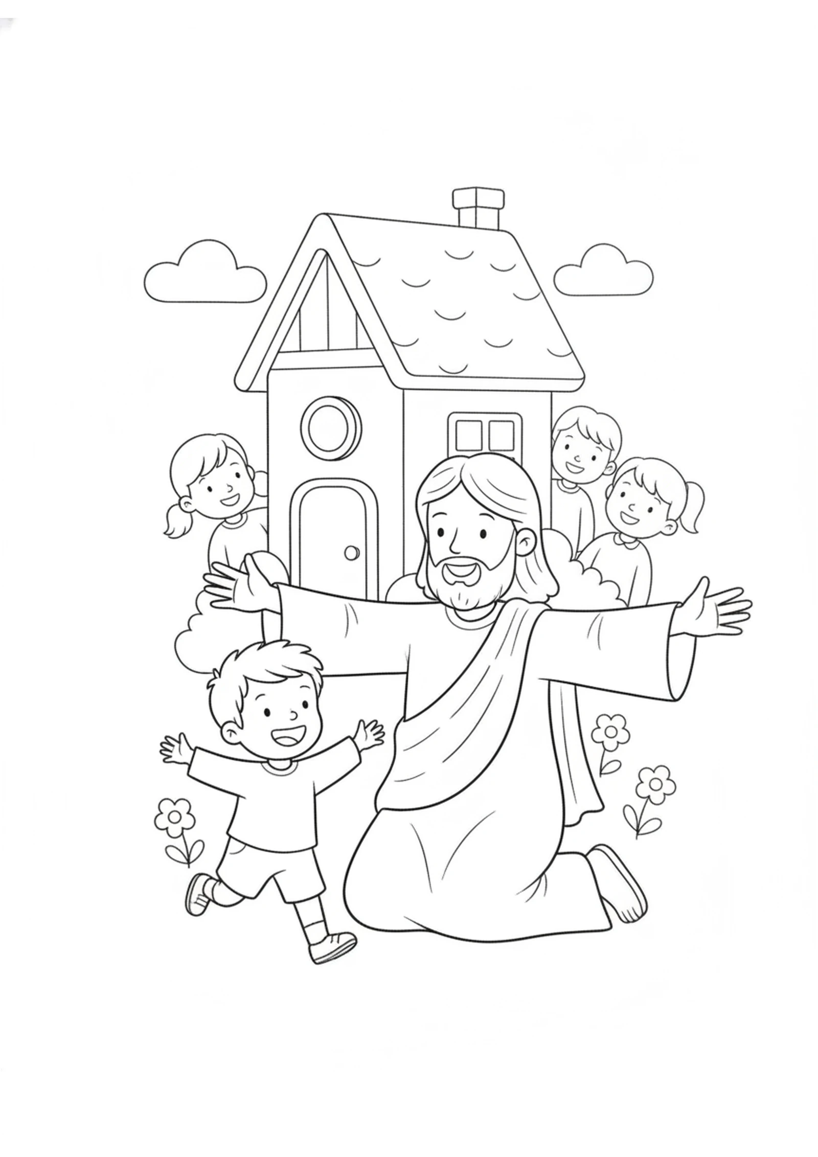 Jesus Calls a Little Child — printable Bible coloring page from The Greatest in the Kingdom