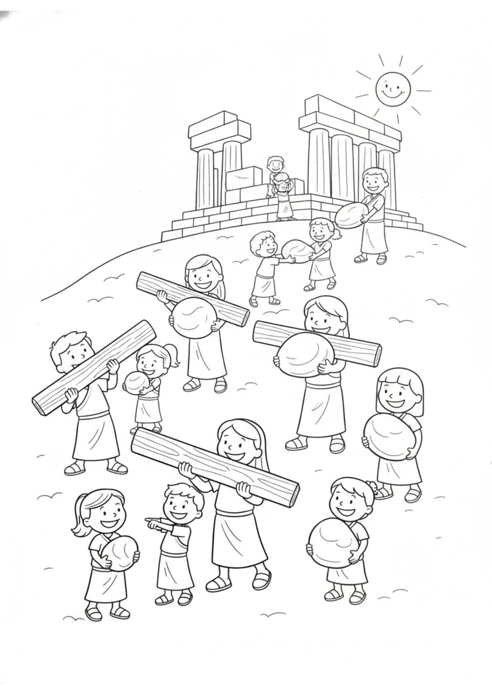 Building God's House Together — printable Bible coloring page from Haggai — Build God’s House First