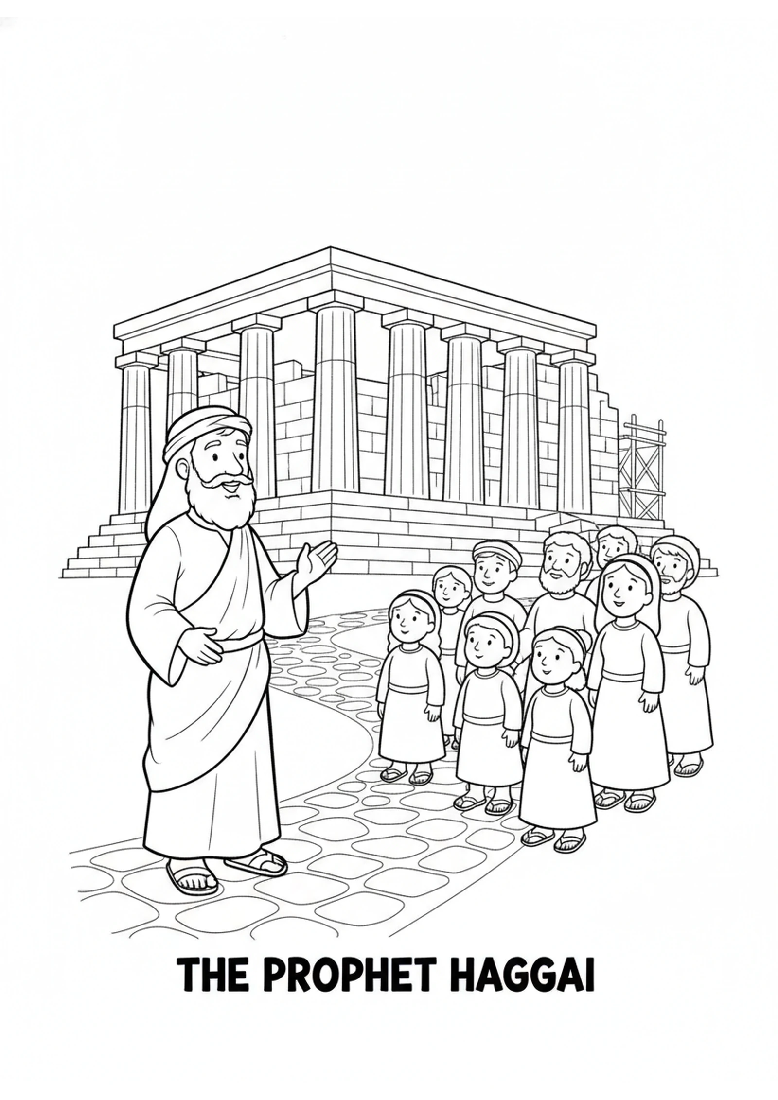 Haggai the Kind Prophet — printable Bible coloring page from Haggai — Build God’s House First