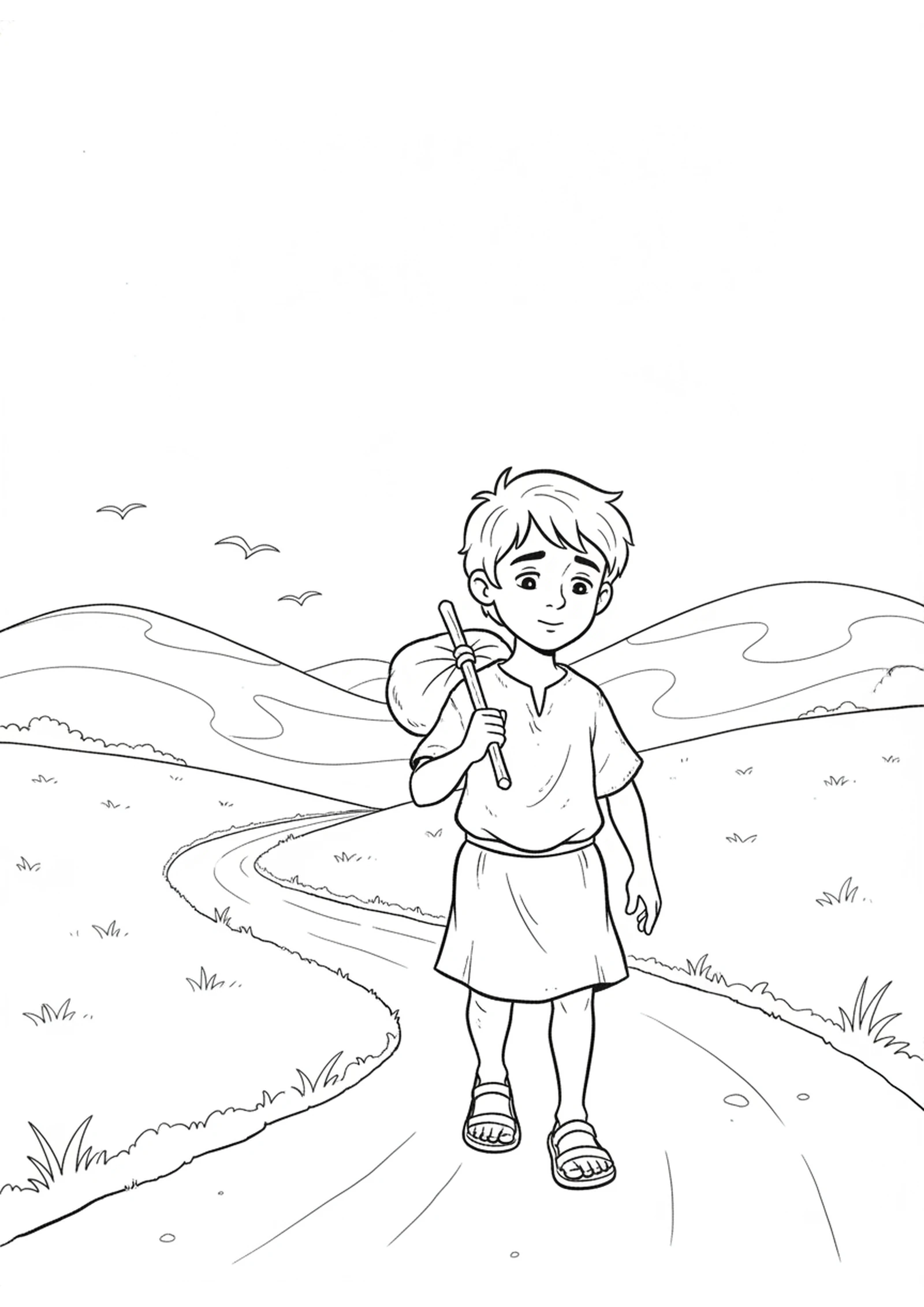 David on the Dusty Road — printable Bible coloring page from David and the Holy Bread