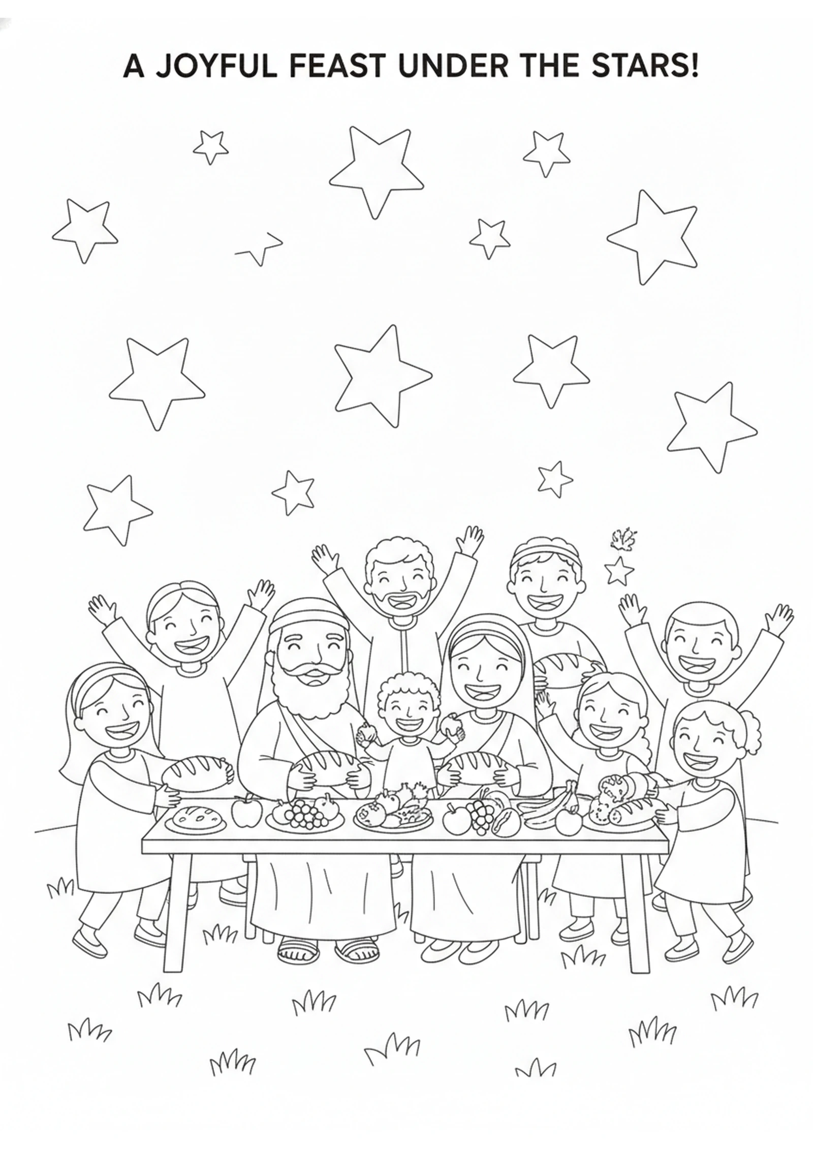 The Great Celebration Feast — printable Bible coloring page from Isaac Is Born — Laughter at Last