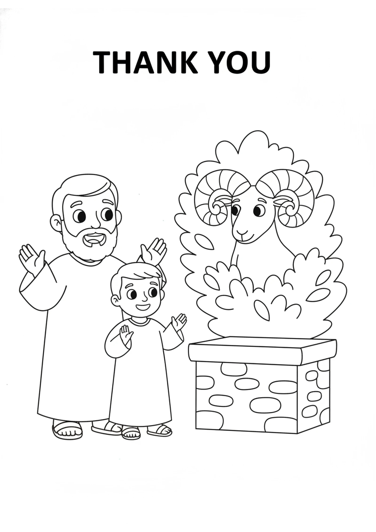 God Provides a Ram — printable Bible coloring page from Abraham Offers Isaac — God Provides