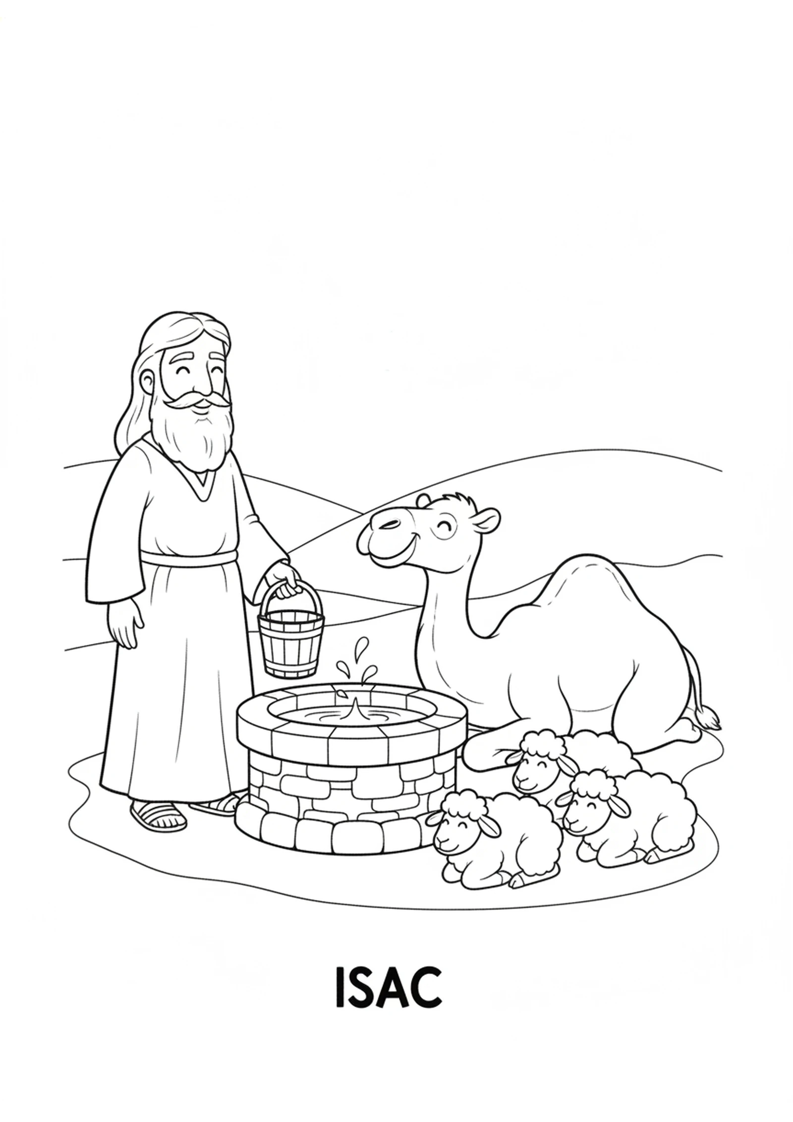 Isaac Digs a Well — printable Bible coloring page from Isaac and the Wells of Peace