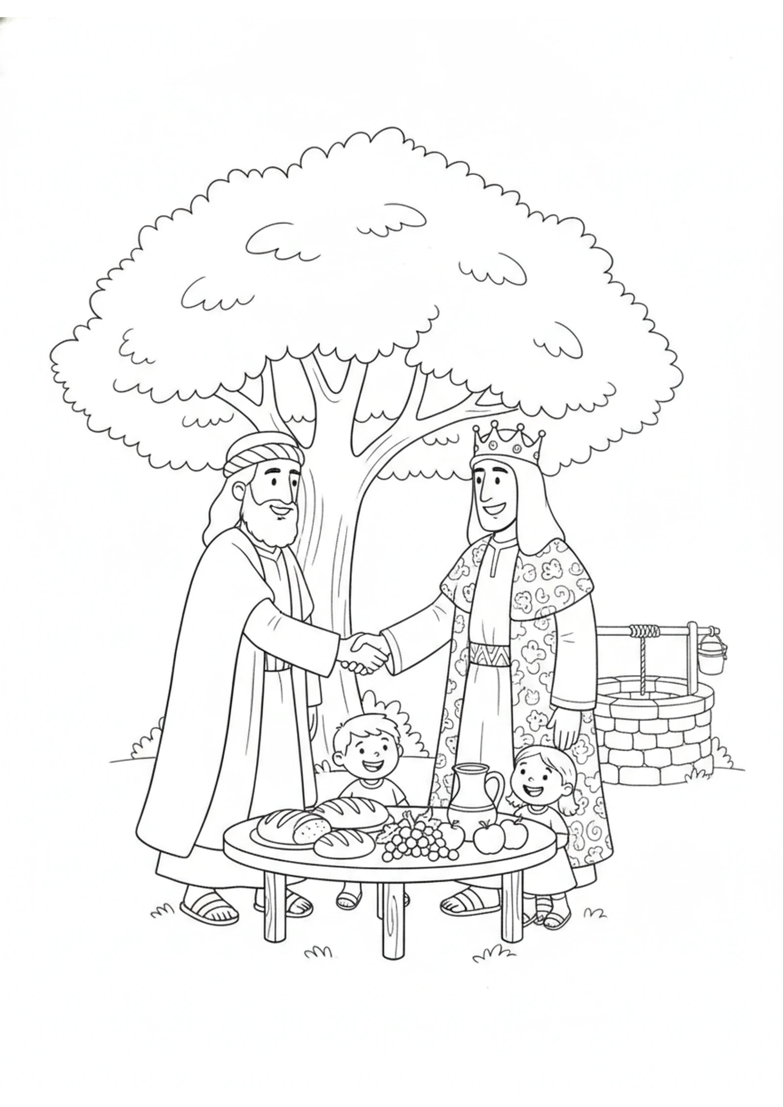 A Feast of Friendship — printable Bible coloring page from Isaac and the Wells of Peace