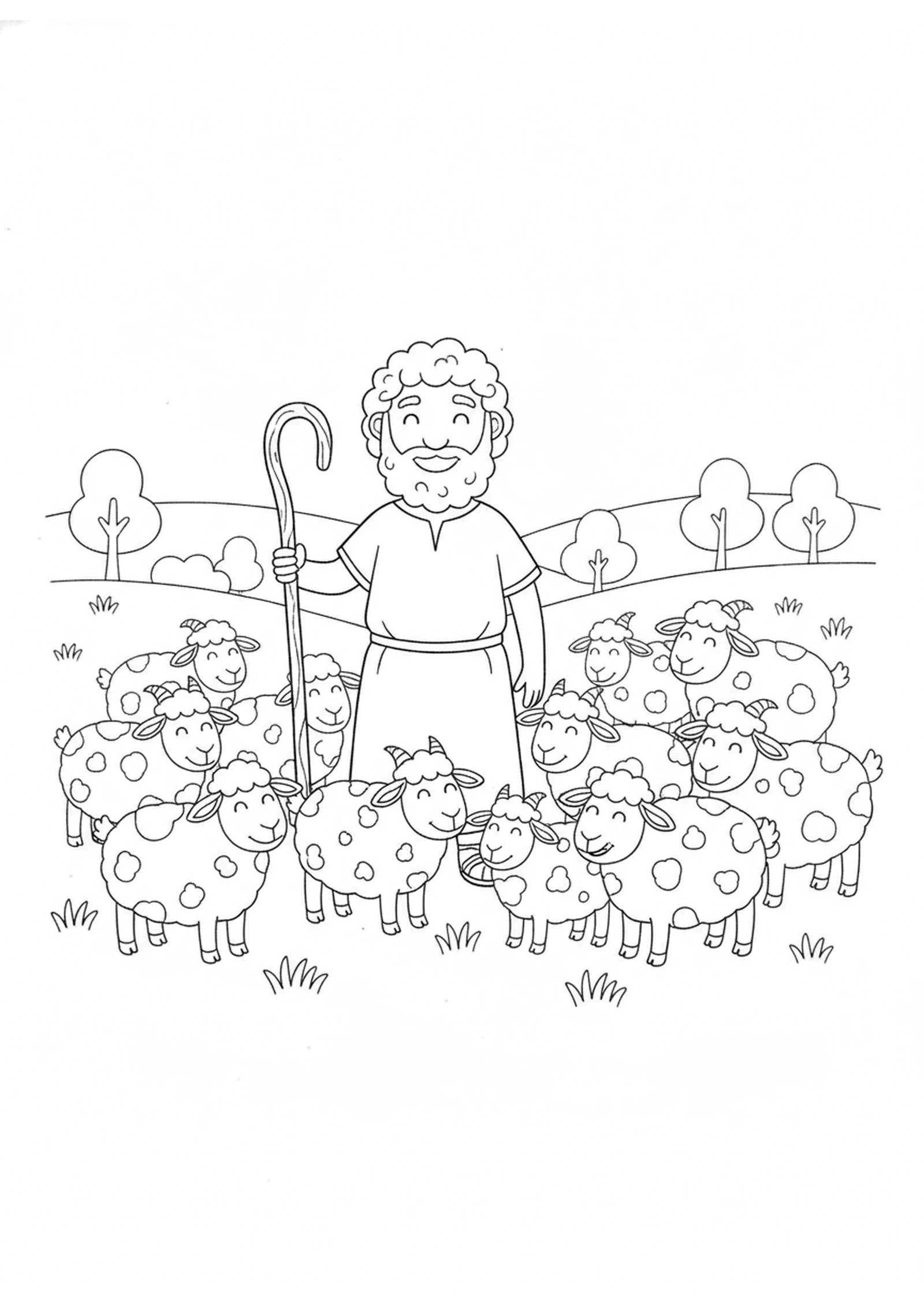 Jacob the Happy Shepherd — printable Bible coloring page from God Makes Jacob’s Flocks Grow