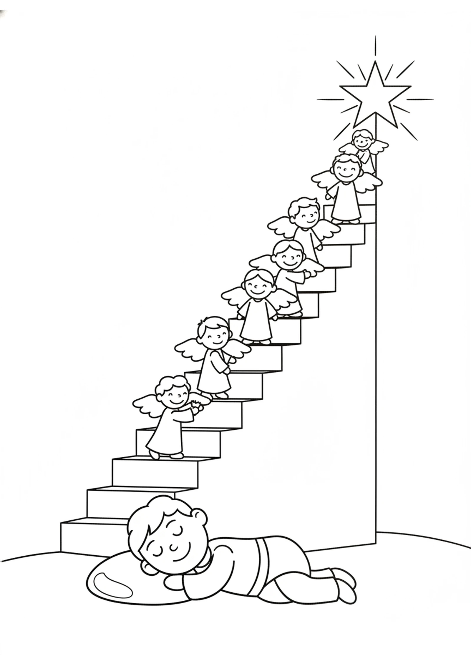 Jacob's Stairway Dream — printable Bible coloring page from Jacob’s Ladder
