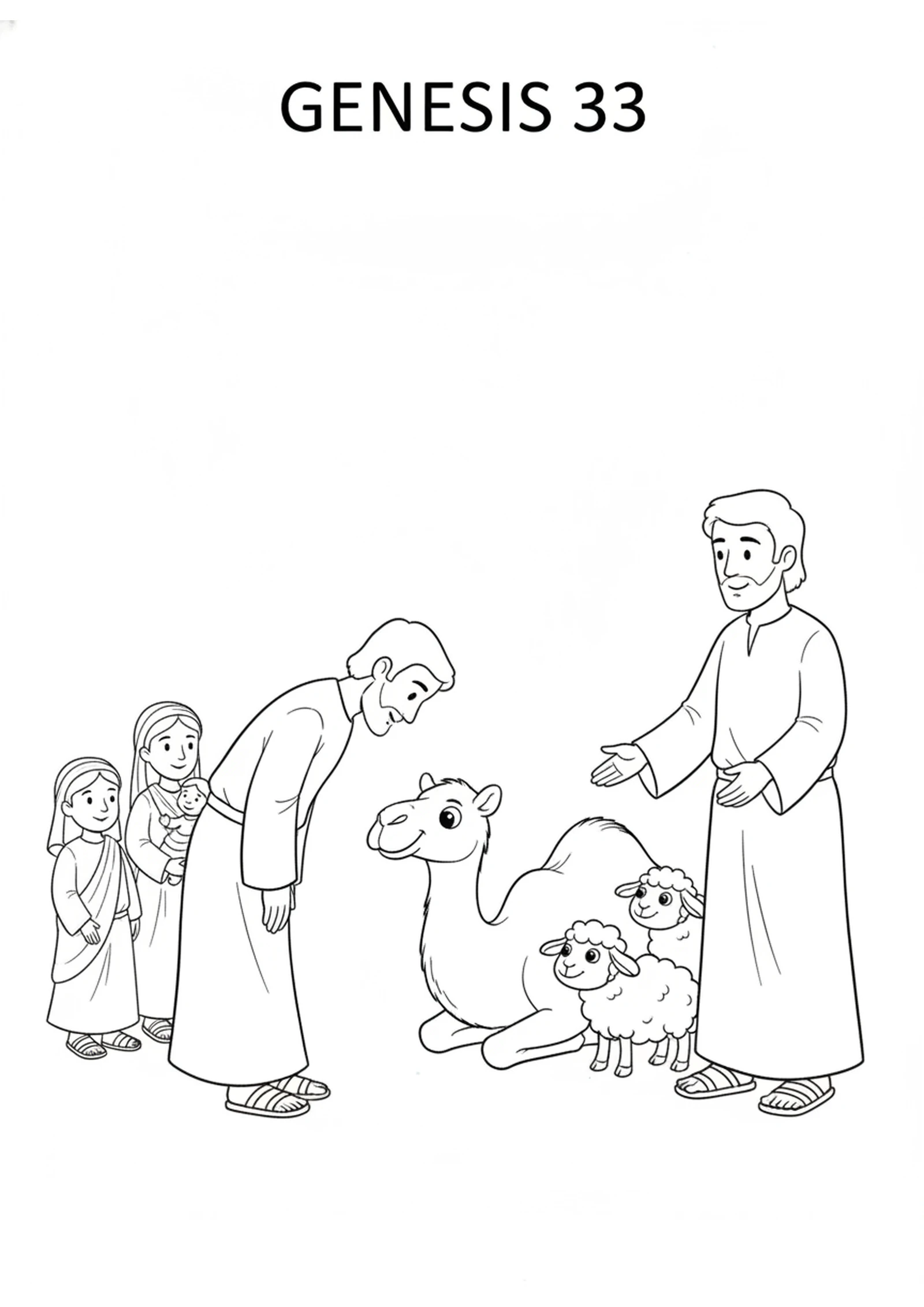 Jacob Bows to Esau — printable Bible coloring page from Jacob and Esau Reconcile