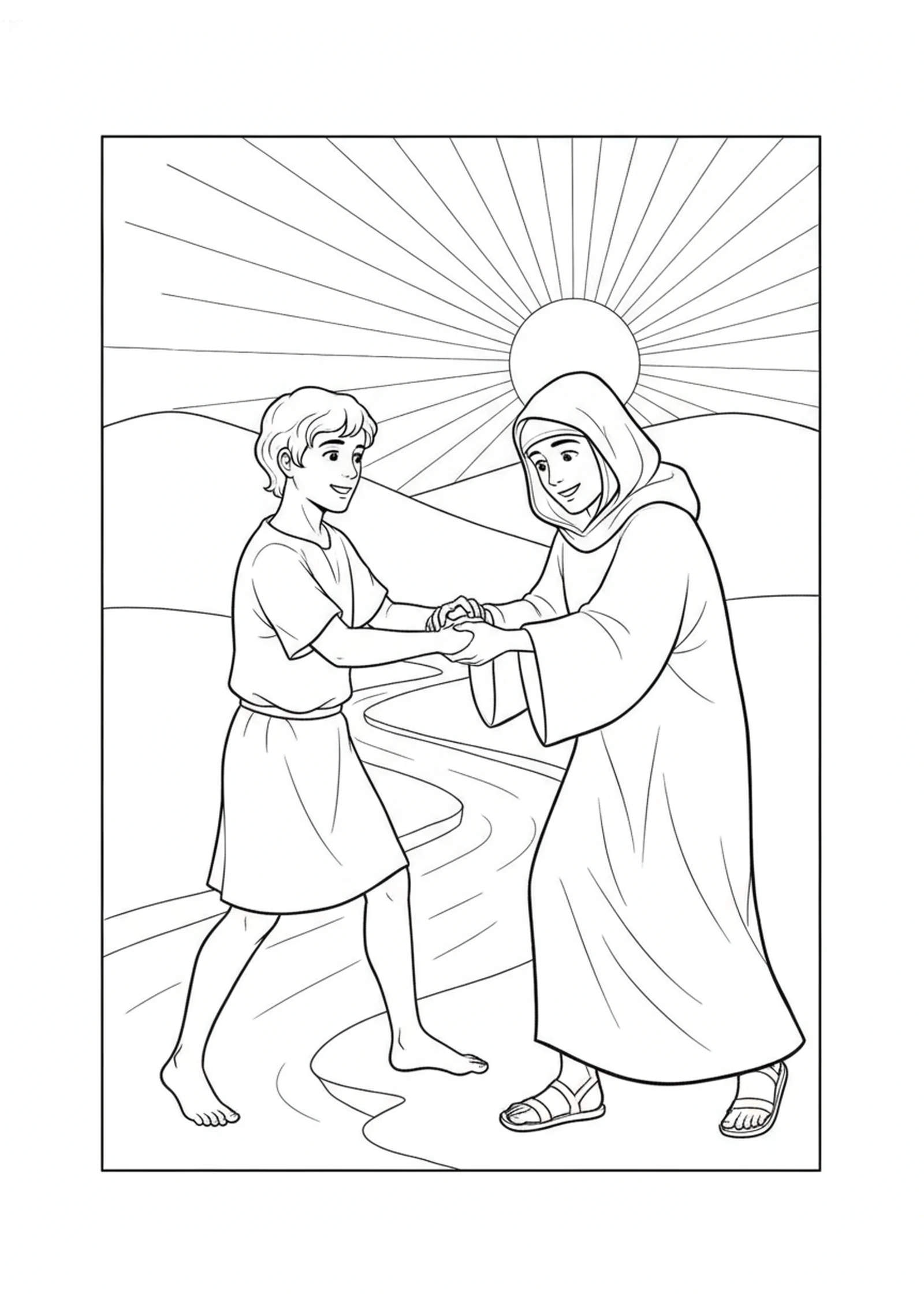 Wrestling Until Dawn — printable Bible coloring page from Jacob Wrestles with God