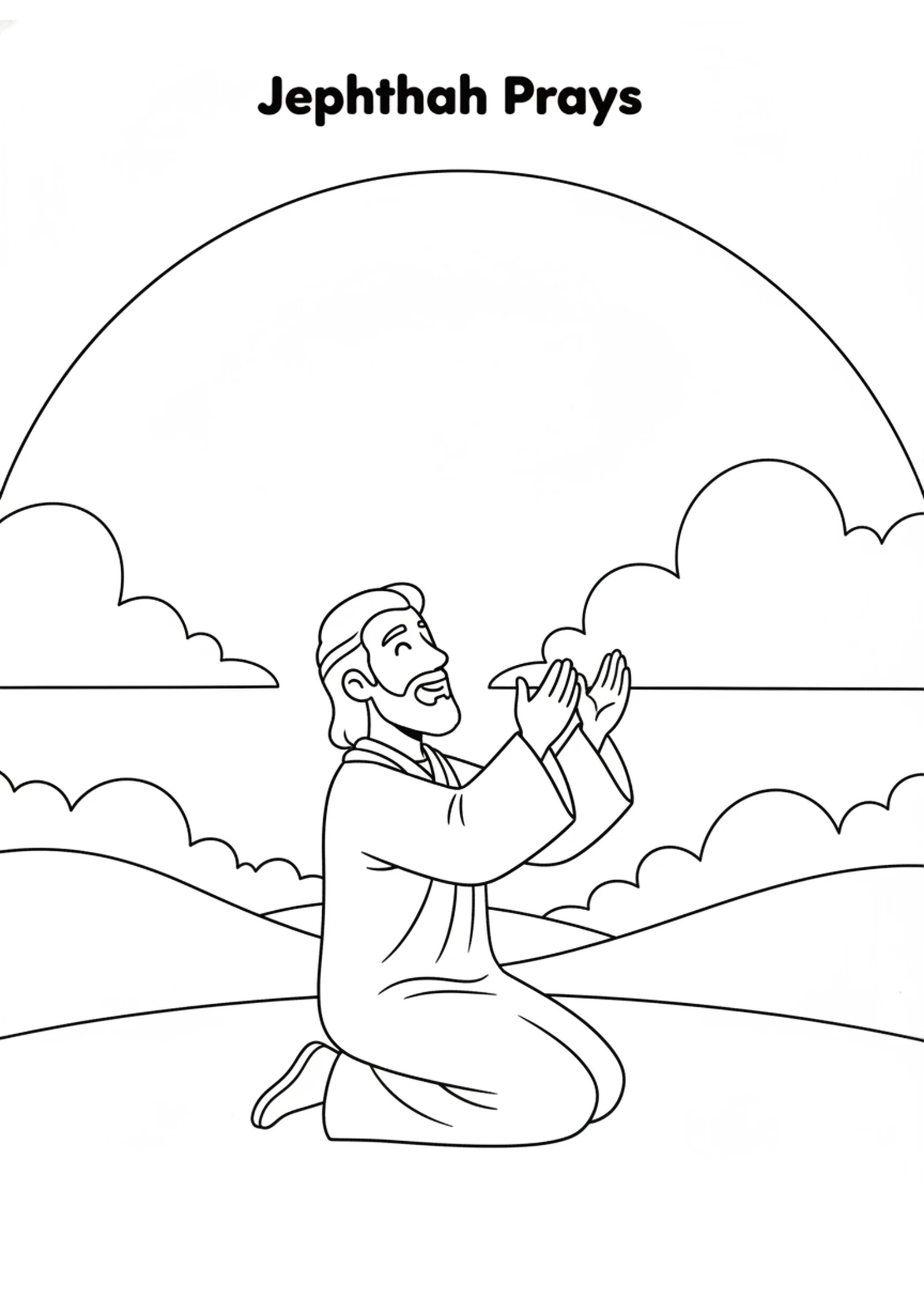 Jephthah Prays for Help — printable Bible coloring page from Jephthah, the Unlikely Leader