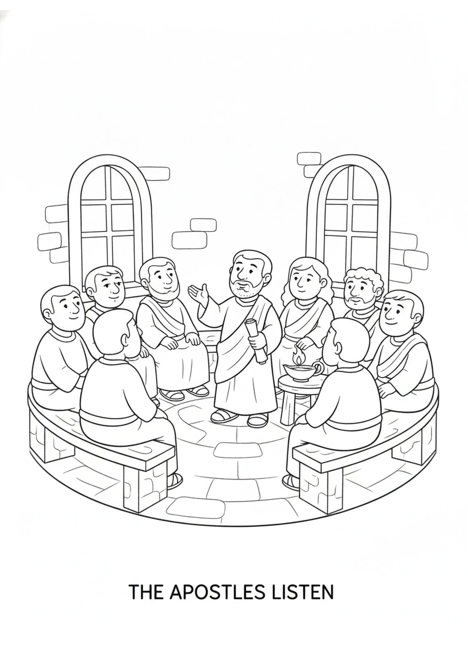 The Leaders Meet in Jerusalem — printable Bible coloring page from The Jerusalem Council