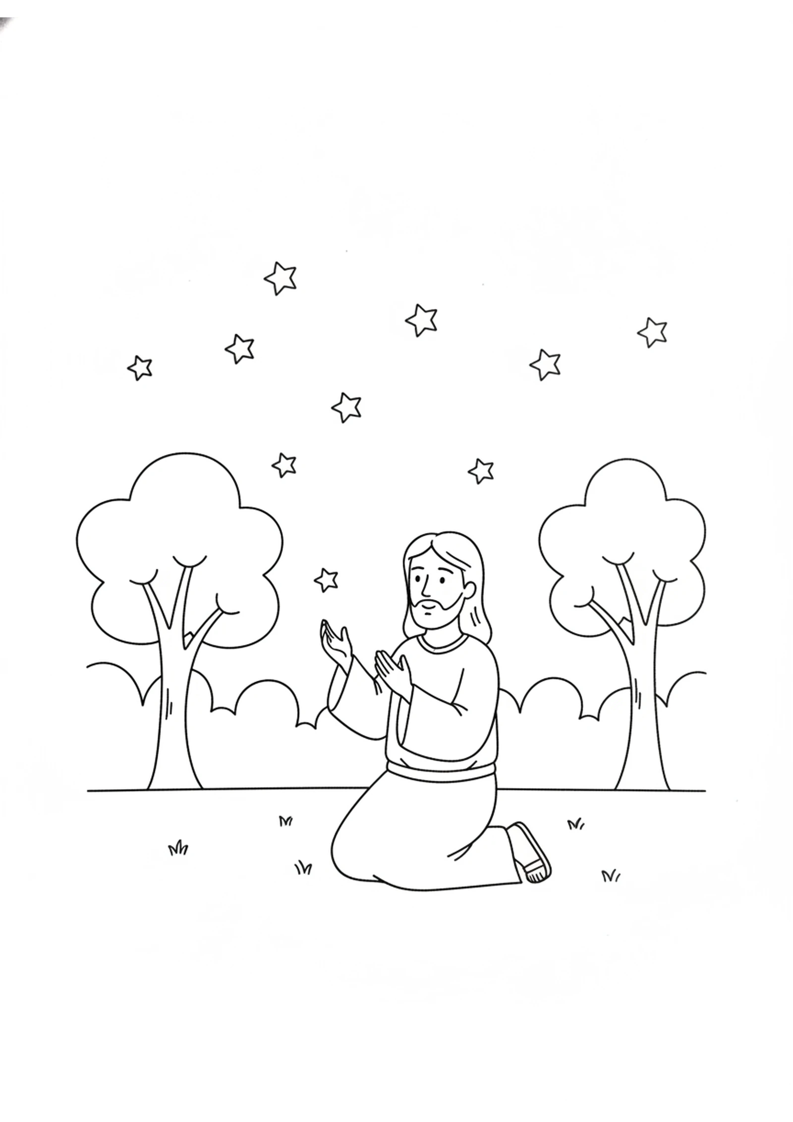 Jesus Prays Under the Stars — printable Bible coloring page from The Night Jesus Prayed for You