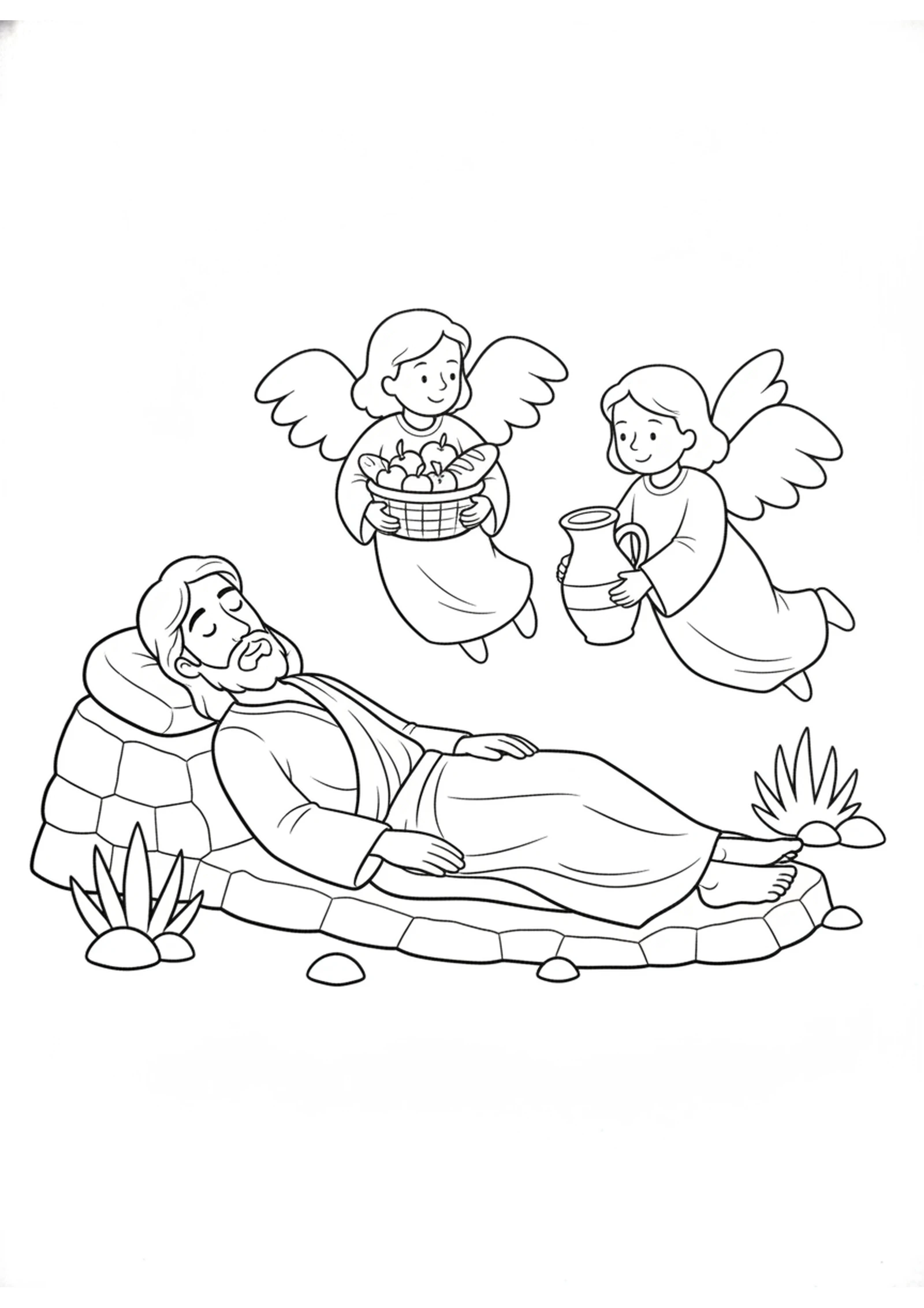 Angels Care for Jesus — printable Bible coloring page from Jesus Is Tempted in the Wilderness