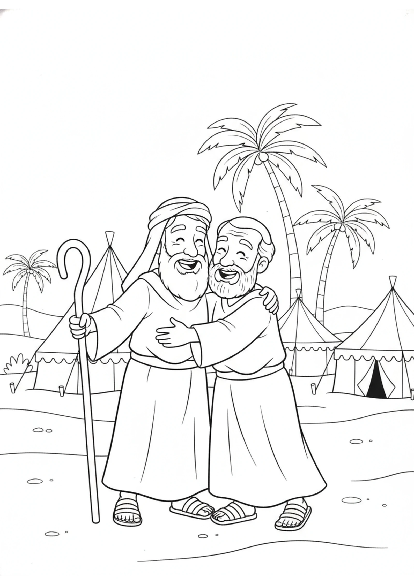 Jethro Visits Moses in the Desert — printable Bible coloring page from Jethro’s Wise Advice