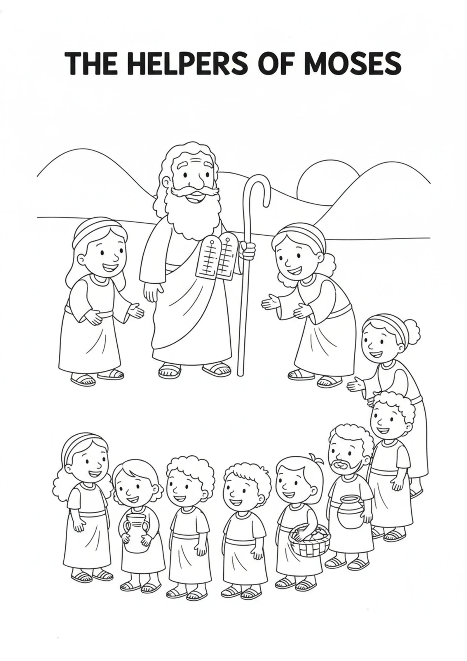 Moses and His New Helpers — printable Bible coloring page from Jethro’s Wise Advice