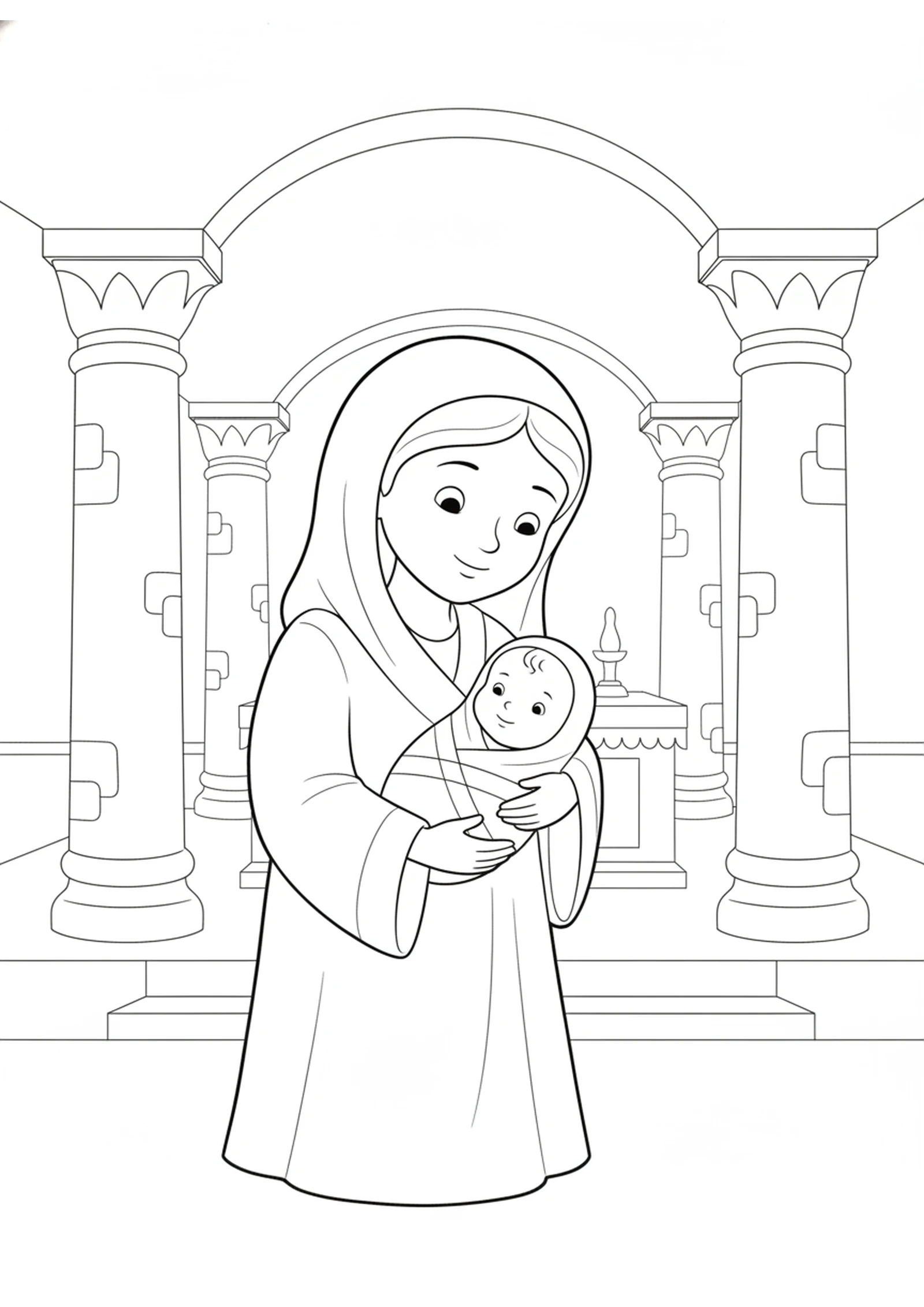 The Baby Prince is Kept Safe — printable Bible coloring page from Joash, the Boy King — and the Offering Chest