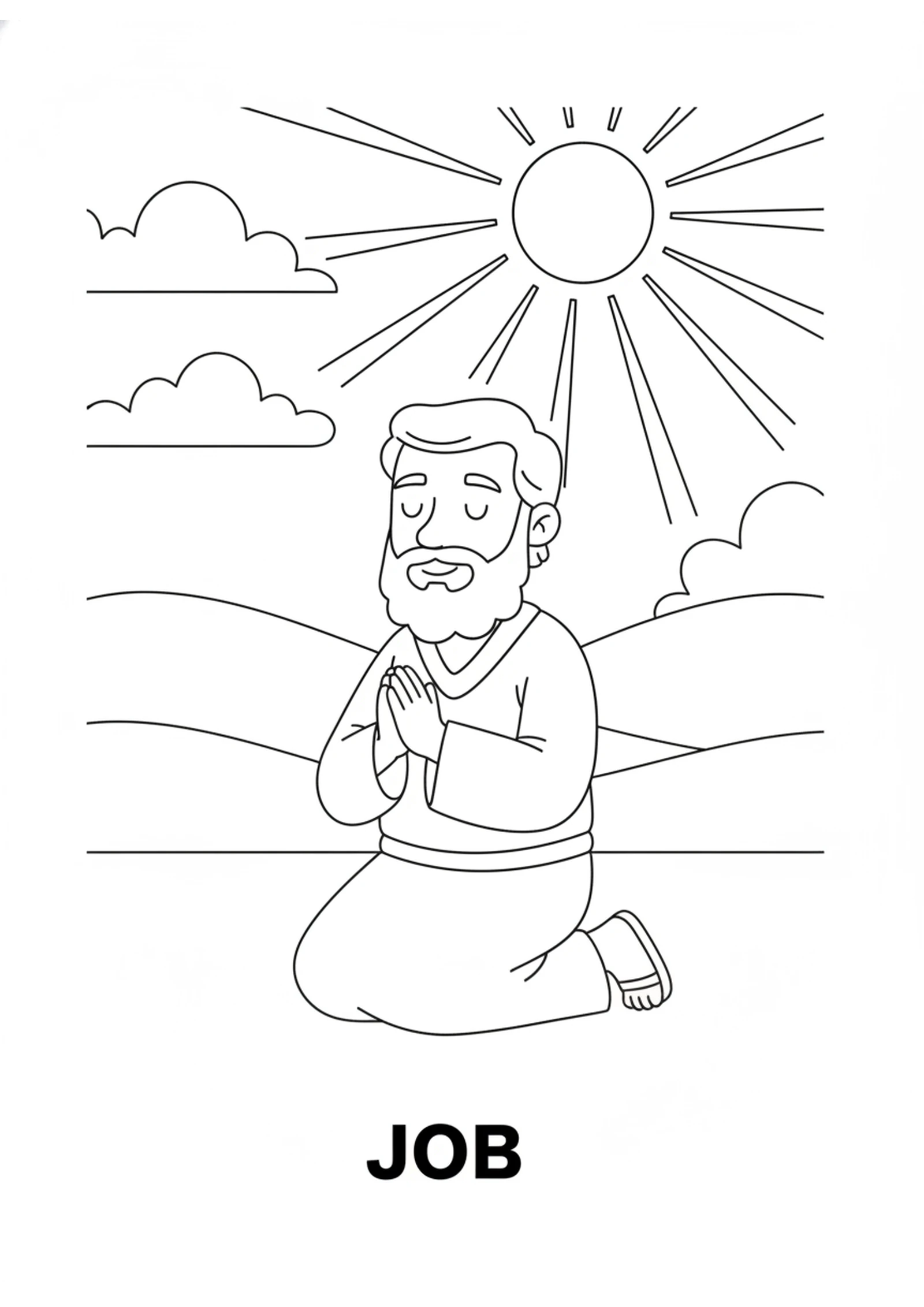 Job Prays to God — printable Bible coloring page from Job — Faith in the Storm
