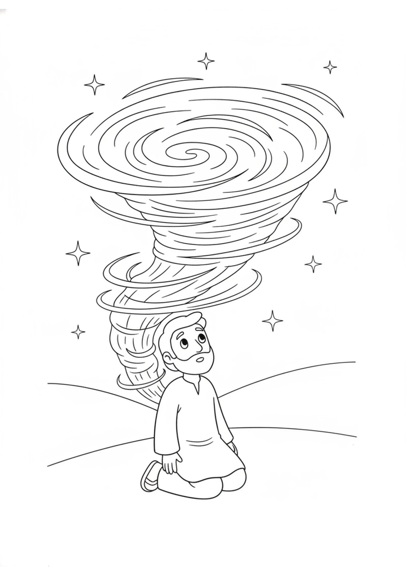 God Speaks from the Whirlwind — printable Bible coloring page from God Answers Job from the Whirlwind