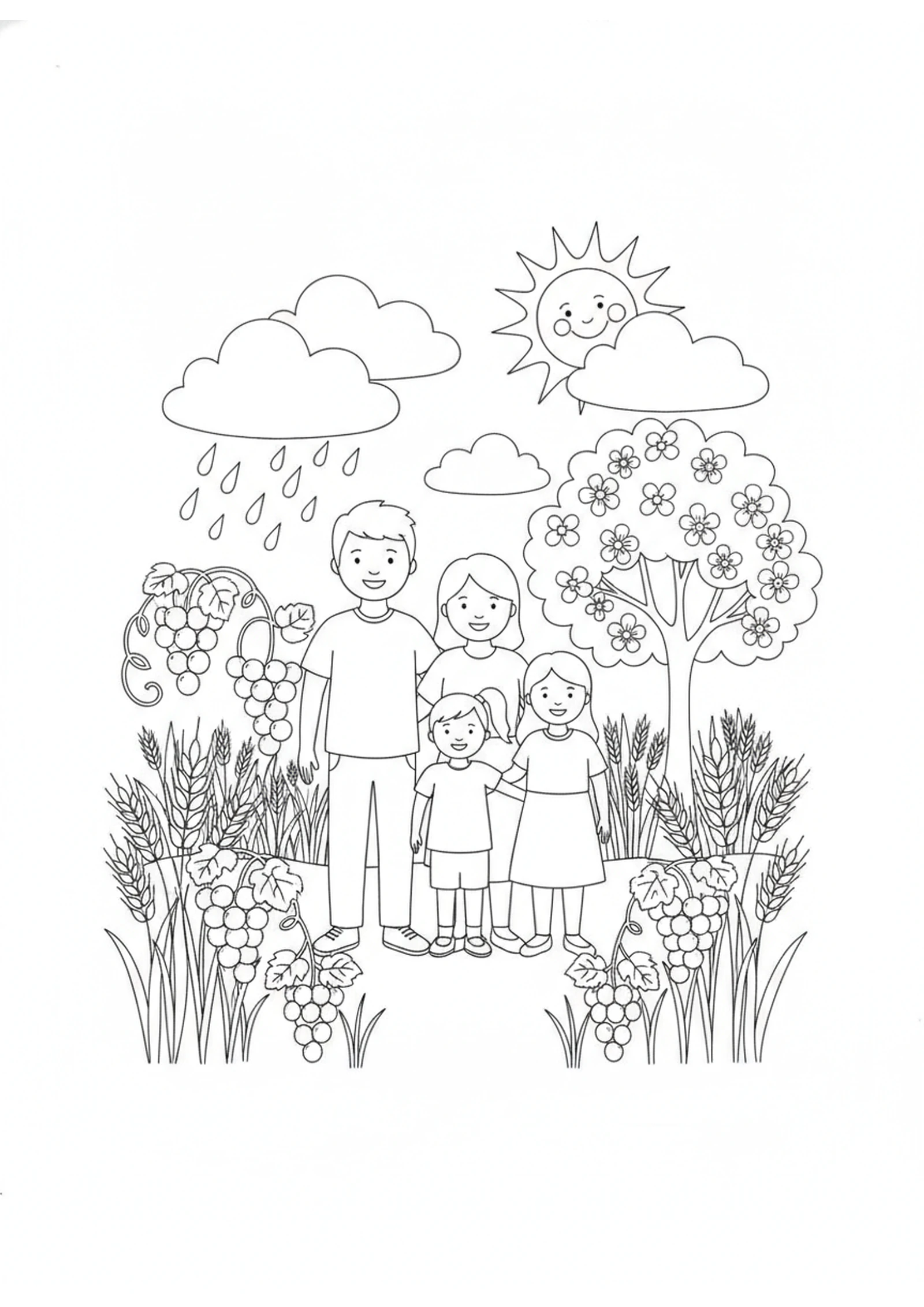 Green Fields Return — printable Bible coloring page from Joel — The Locusts and the Promise